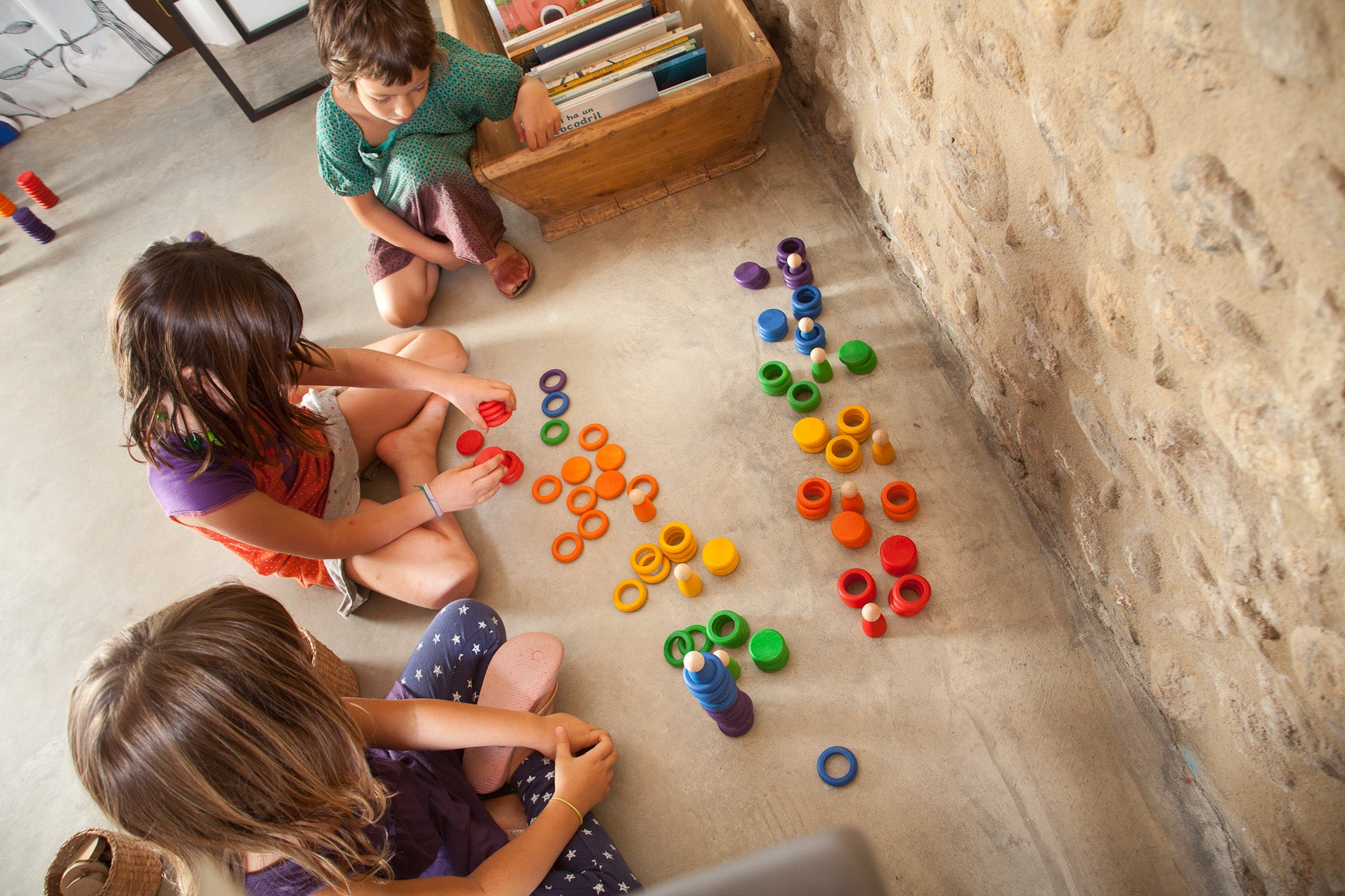 Grapat Wooden Colored Nins, Rings and Coins - Montessori Sensory Toys for Kids, Open-Ended Play & Learning Activities