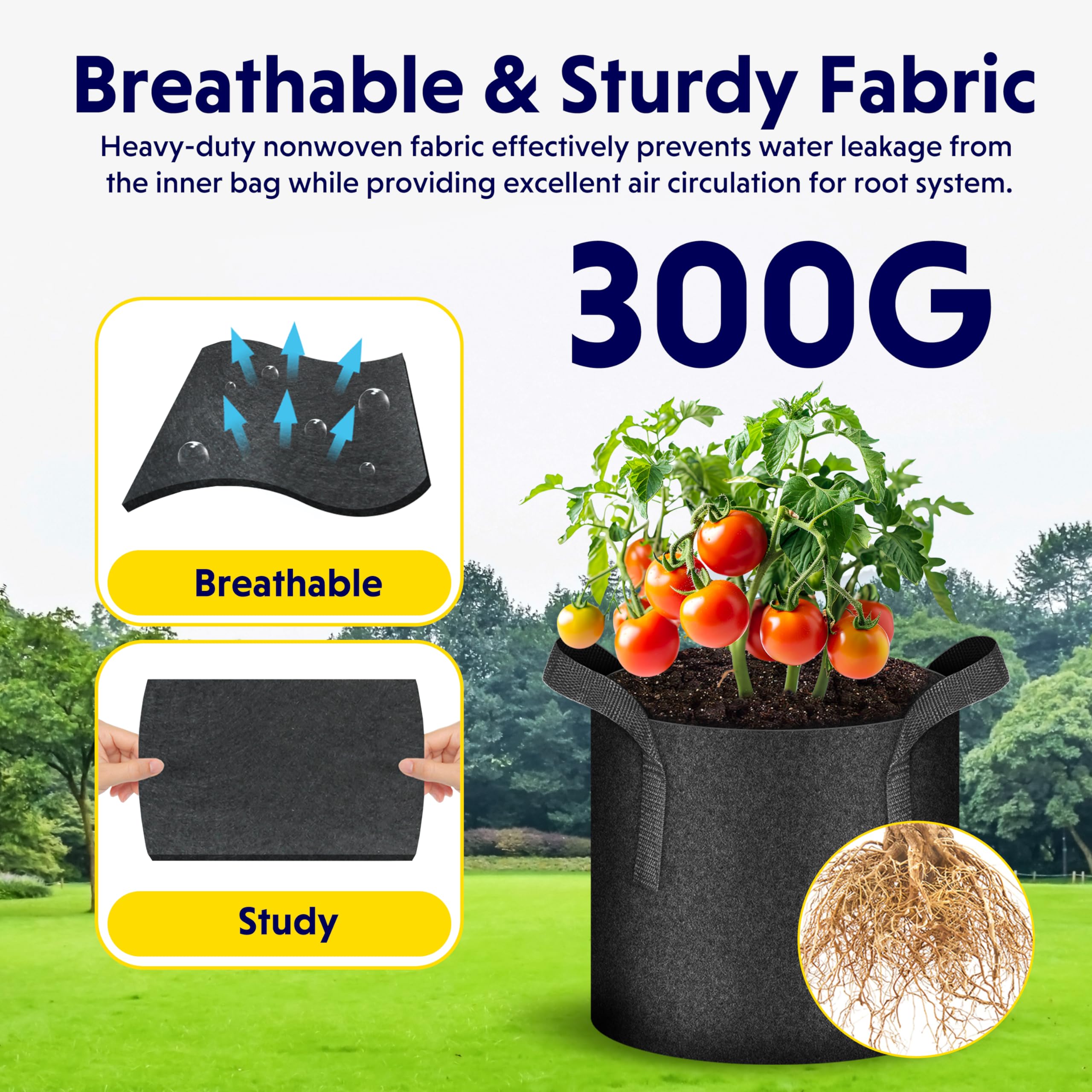 iPower 5-Pack 5 Gallon Thickened Nonwoven Fabric Grow Bags with Handles - Aeration Plant Pots for Vegetables, Flowers, Herbs - Ideal for Indoor/Outdoor Gardening, Balcony & Container Planting