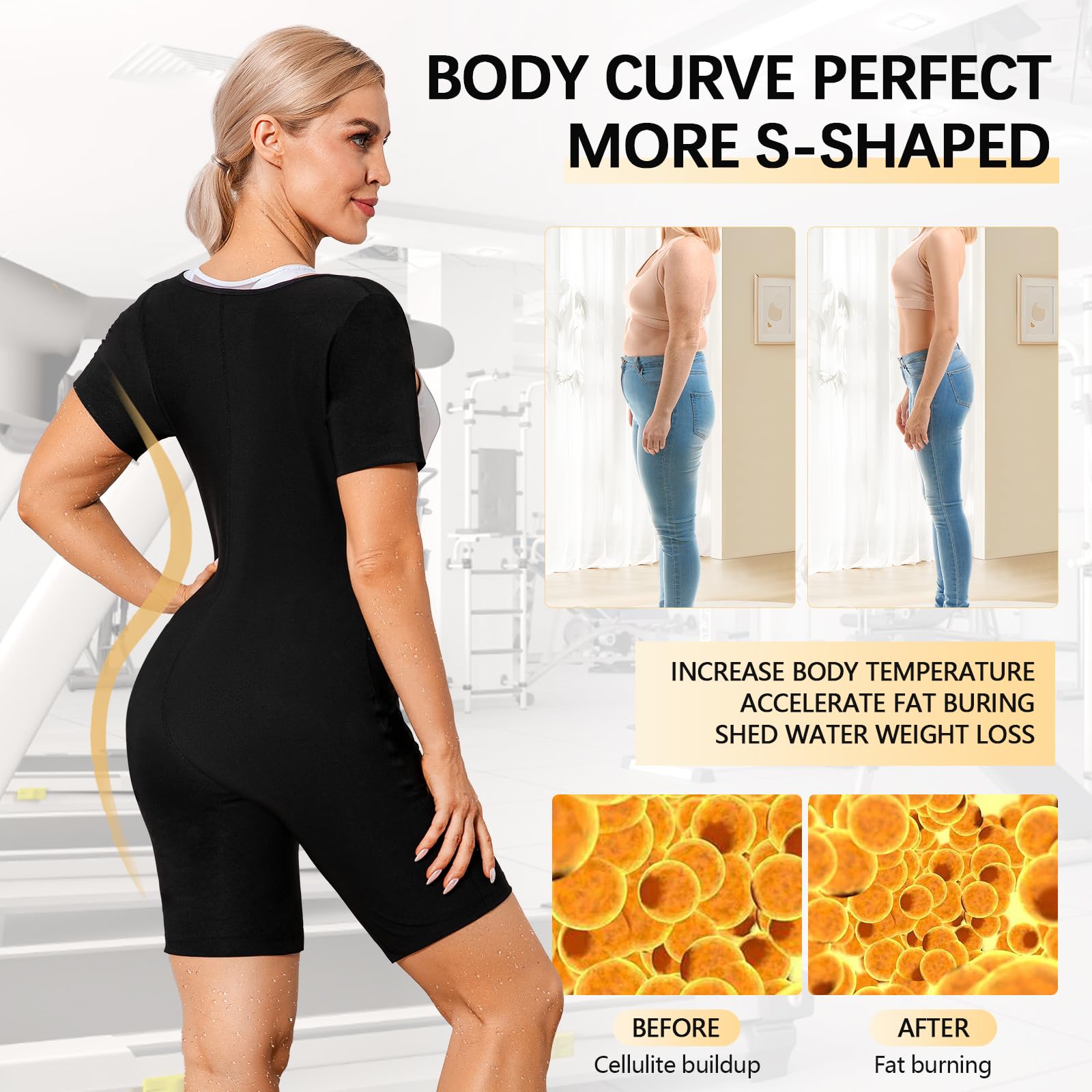 Women's Sauna Suit with Waist Trainer - Full Body Sweat Suit Short Sleeve Top & Shorts for Weight Loss, Workout & Detox | Perfect for Gym, Running & Home Fitness