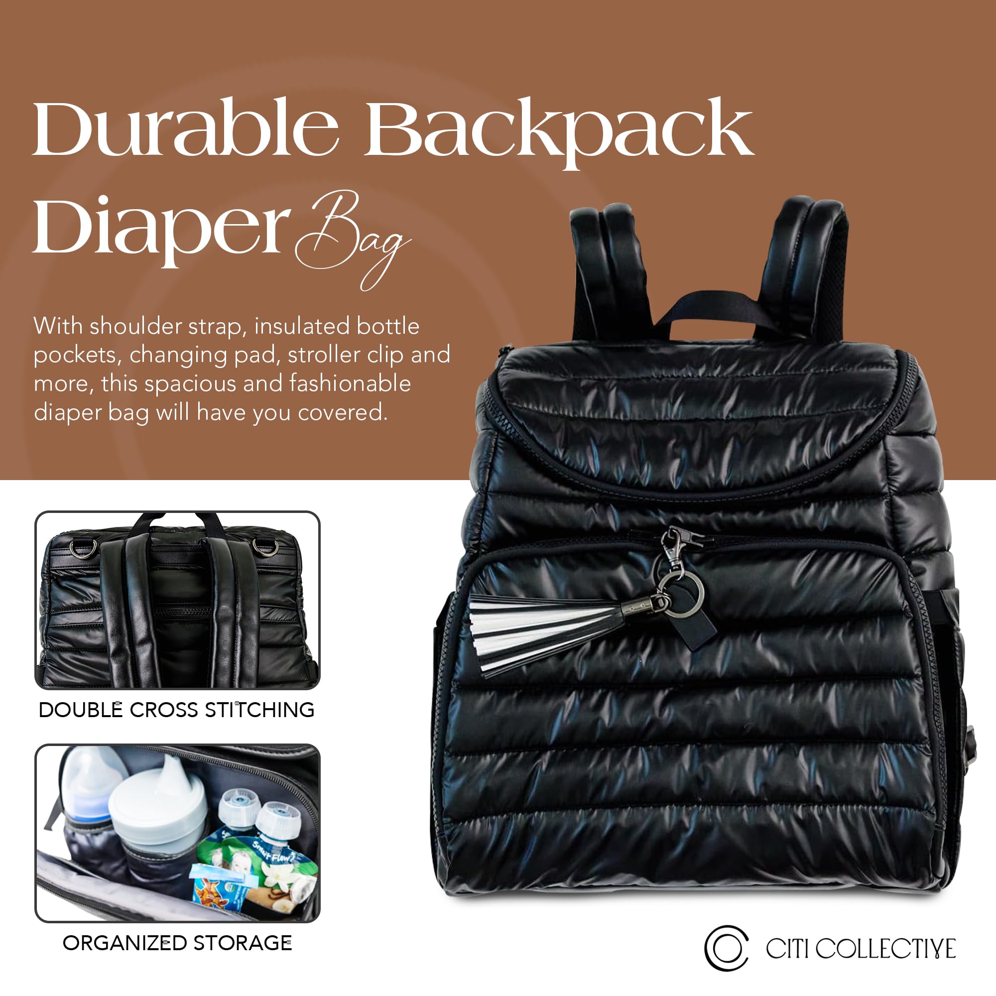 Citi Collective Gallery Diaper Bag Backpack - Stylish & Spacious Baby Travel Backpack for Moms - Fits 15