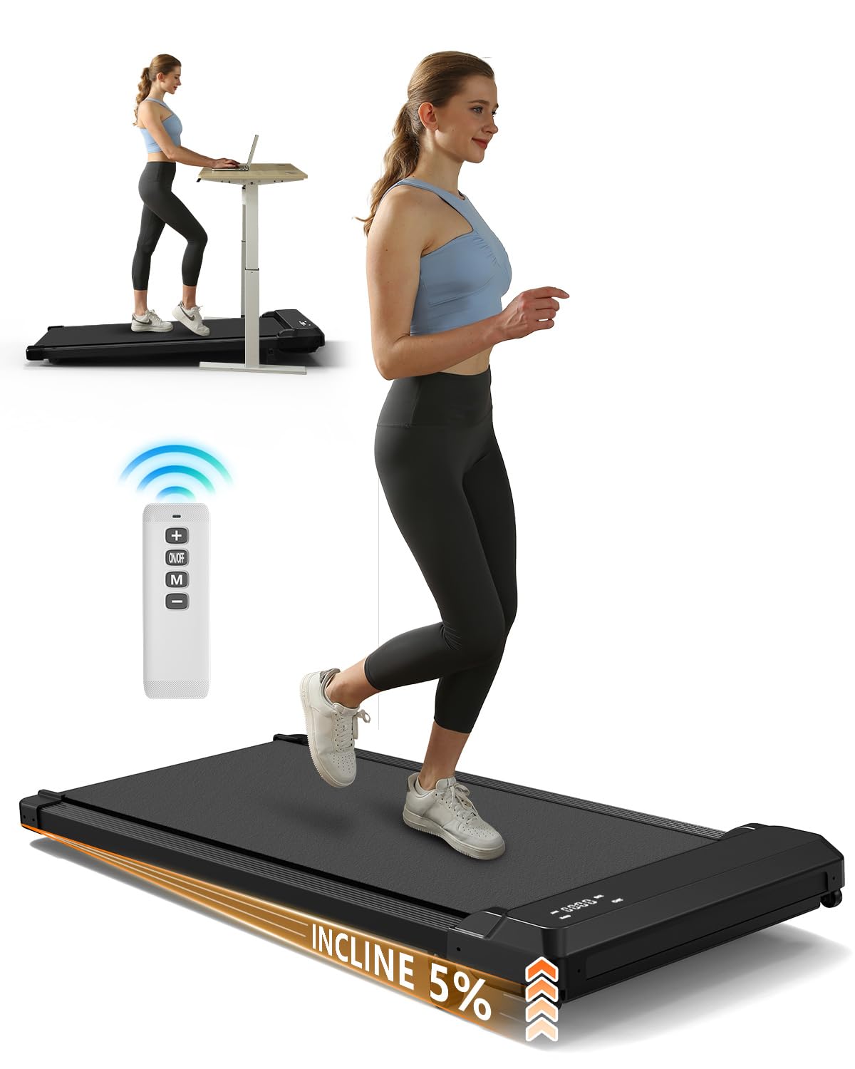 2-in-1 Under Desk Walking Pad Treadmill with Incline - Portable Walking & Jogging Machine for Home & Office Fitness - Perfect for Workouts While Working or Watching TV