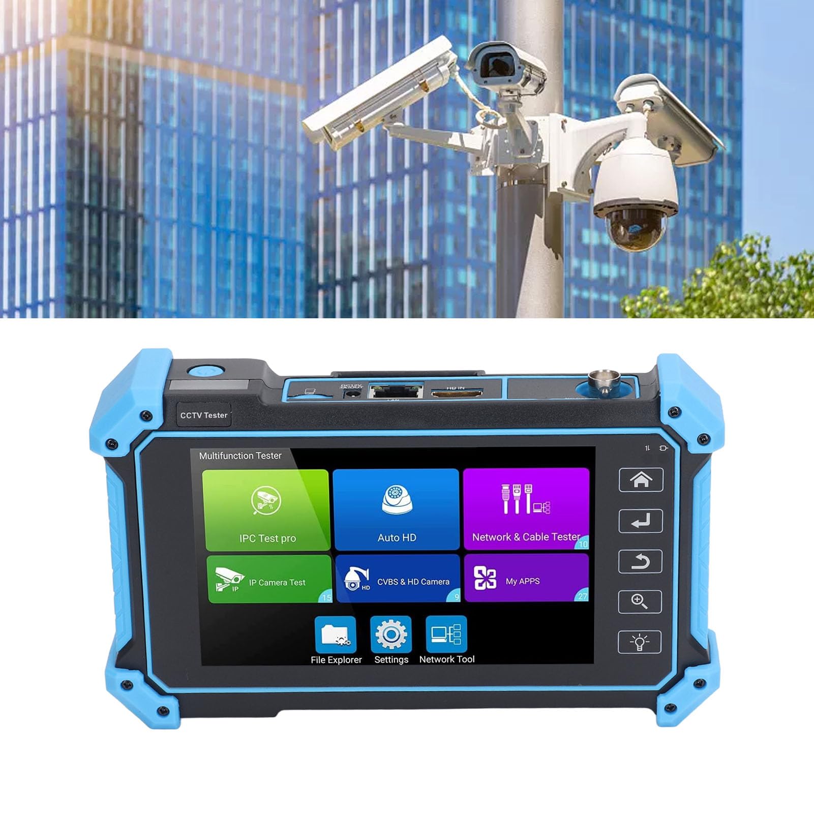 Professional Security Monitor Display CCTV Tester - Analog Video & IP Camera Tester with Network Cable Testing | US Plug | Ideal for Surveillance System Installation & Maintenance