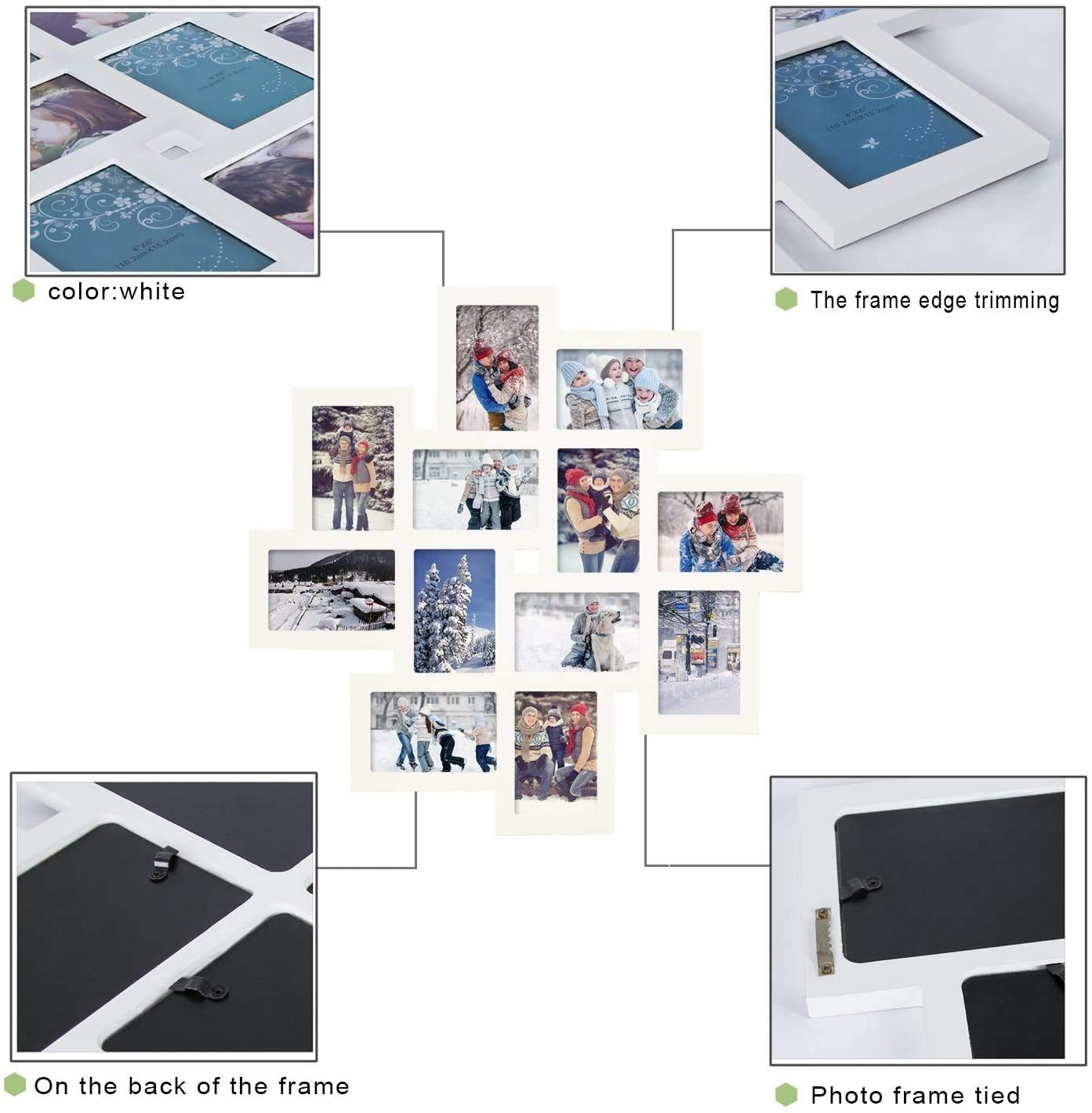 Asense 4x6 Collage Picture Frame - 12 Openings White Wall Hanging Photo Frame for Family Photos & Selfie Display