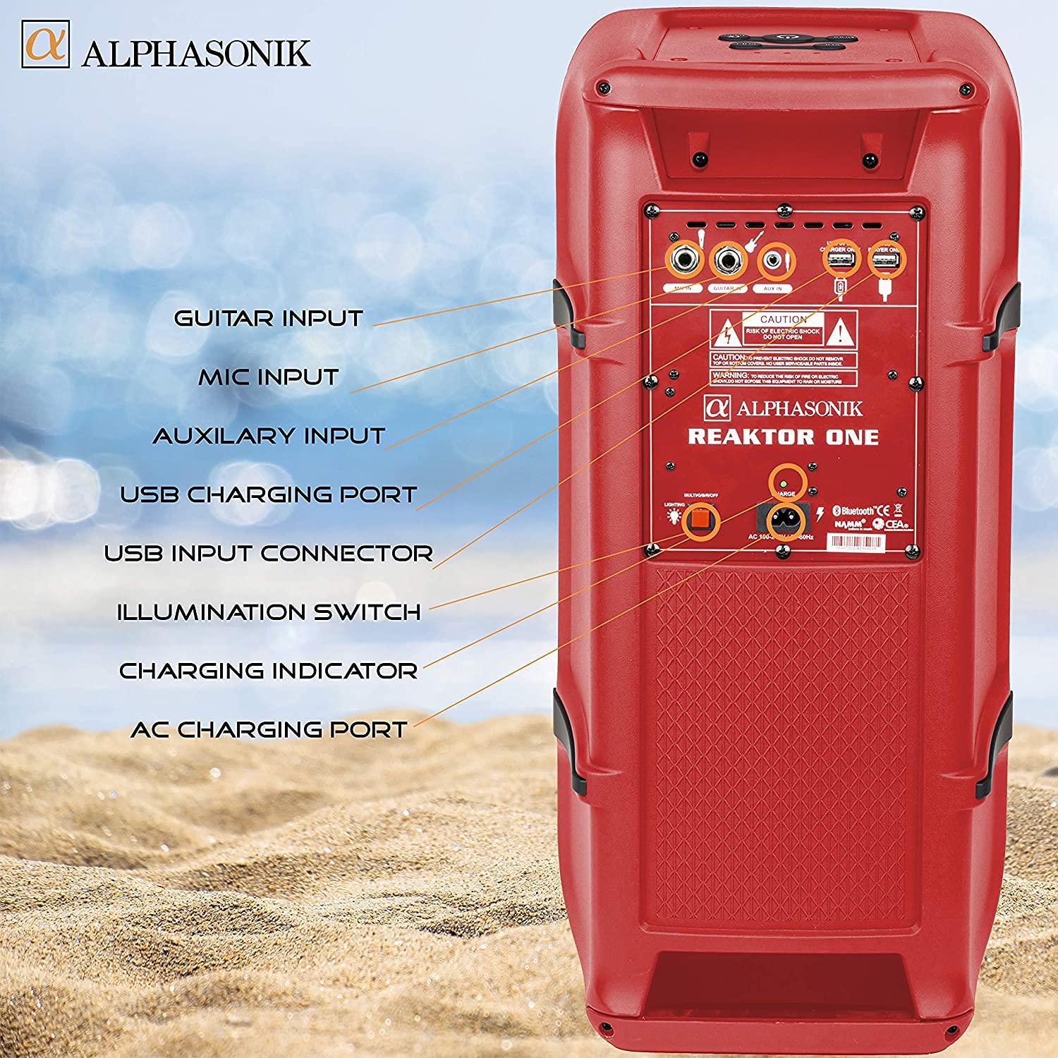 Alphasonik Reaktor One Portable Bluetooth Party Speaker - High Power Bass, Wireless Mic & Guitar Inputs, USB/AUX, App Control, 18H Battery - Perfect for Outdoor Events, Parties, Beach & Camping