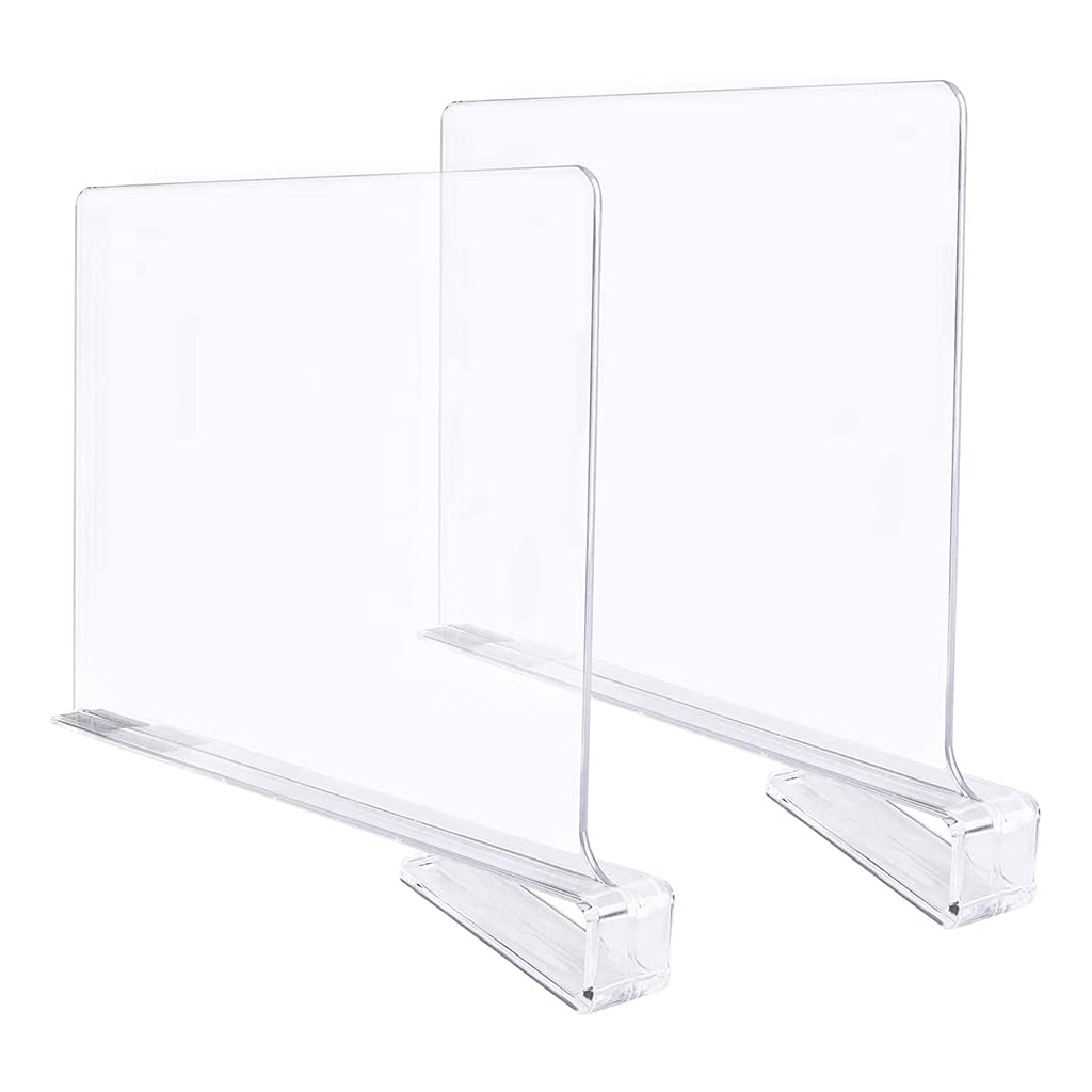 2 Pack Clear Acrylic Shelf Dividers for Closet Organizers - Wood Closet Shelf Separator Plates for Wardrobe, Pantry & Bookcase Organization (12