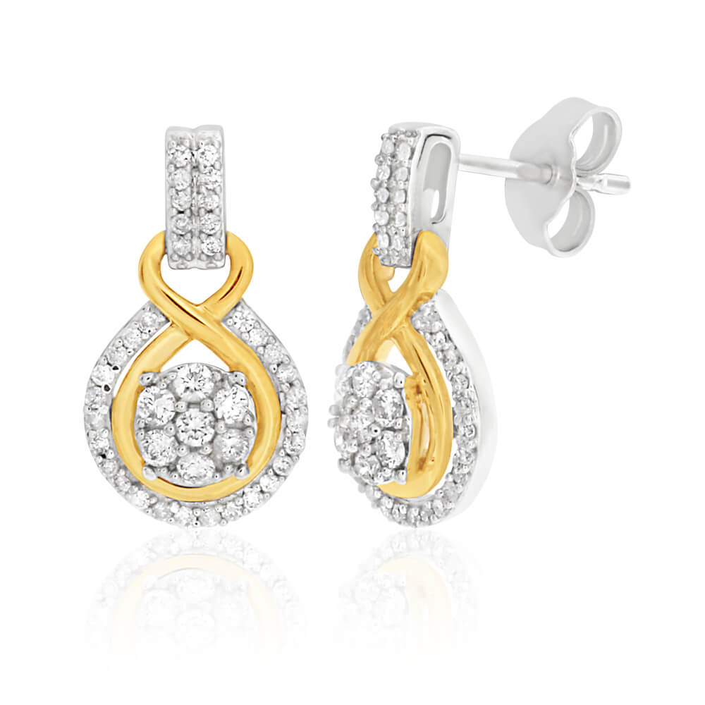 9ct Elegant White Gold Diamond Drop Earrings for Women - Dainty Wedding, Anniversary & Party Jewelry Gift