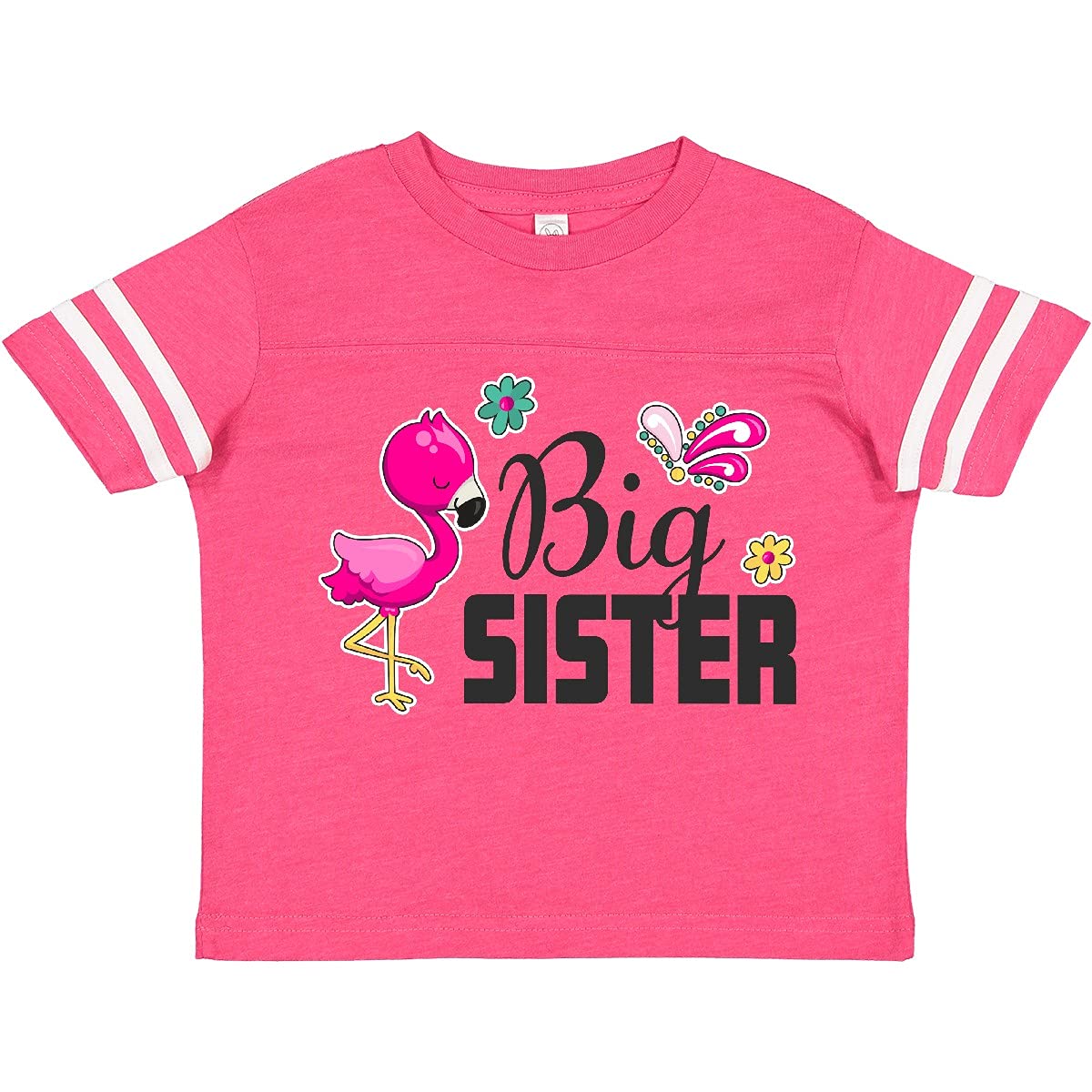 Inktastic Big Sister with Flamingo and Flowers Toddler T-Shirt - Cute Toddler Girl Outfit for Sibling Matching, Birthday Gifts & Family Photos | Soft Cotton Baby Tee for Everyday Wear