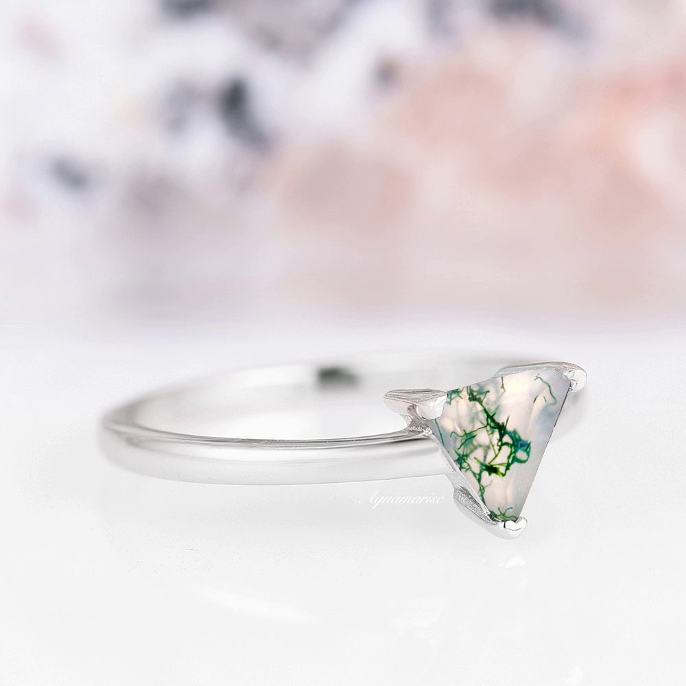 Triangle Cut Green Moss Agate Leaf Ring Set in Sterling Silver - Elegant Nature-Inspired Jewelry for Women, Perfect for Weddings, Parties & Everyday Wear