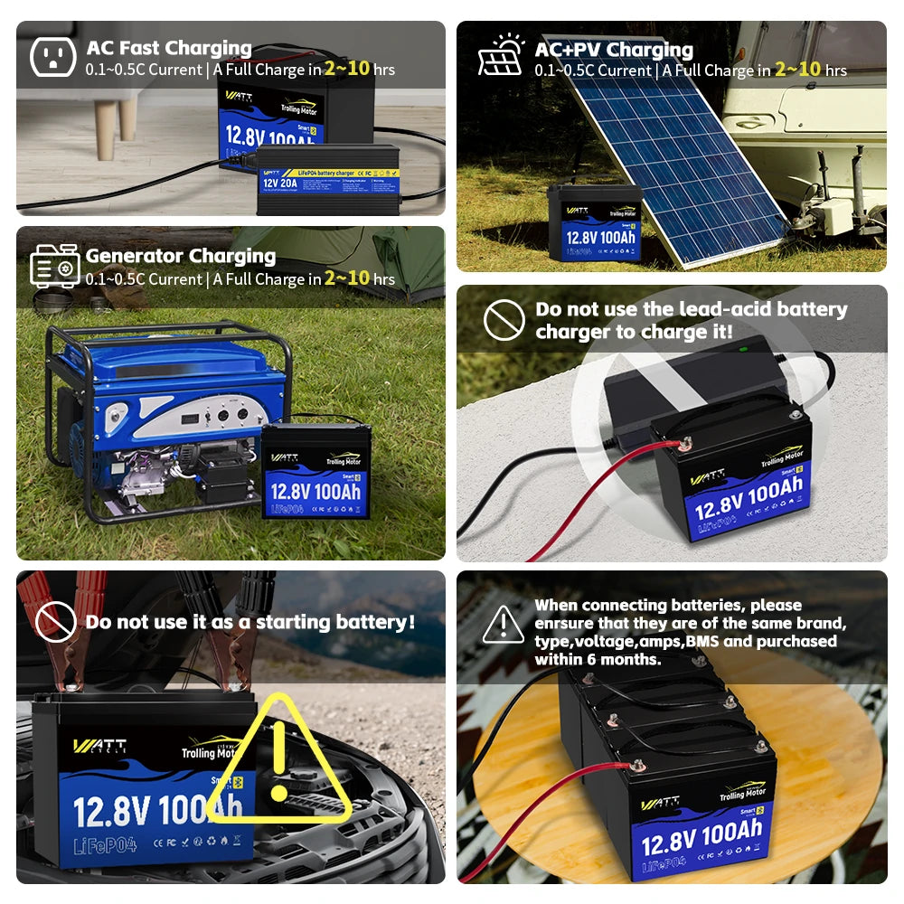 24V 100Ah LiFePO4 Deep Cycle Battery for Trolling Motors - Rechargeable Lithium Iron Phosphate Marine Battery with Built-in BMS - Perfect for Kayak Fishing, Boat Trolling, and RV Power Supply