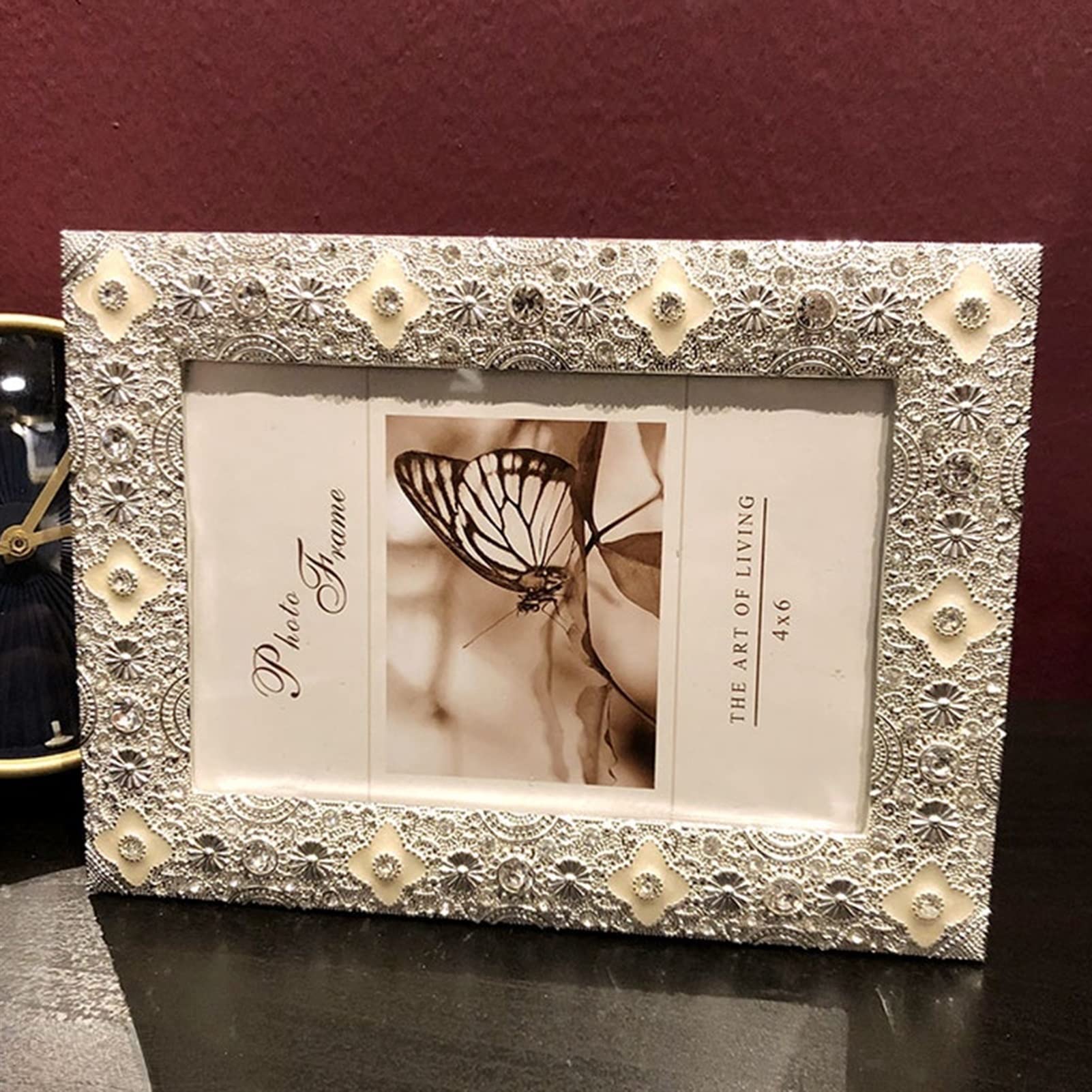 Elegant Silver Metal Photo Frame with Embossed Flowers - Perfect for Wedding Couples, Desktop Display & Wall Hanging Home Decor | Ideal for Anniversaries, Gifts & Living Room Decorations
