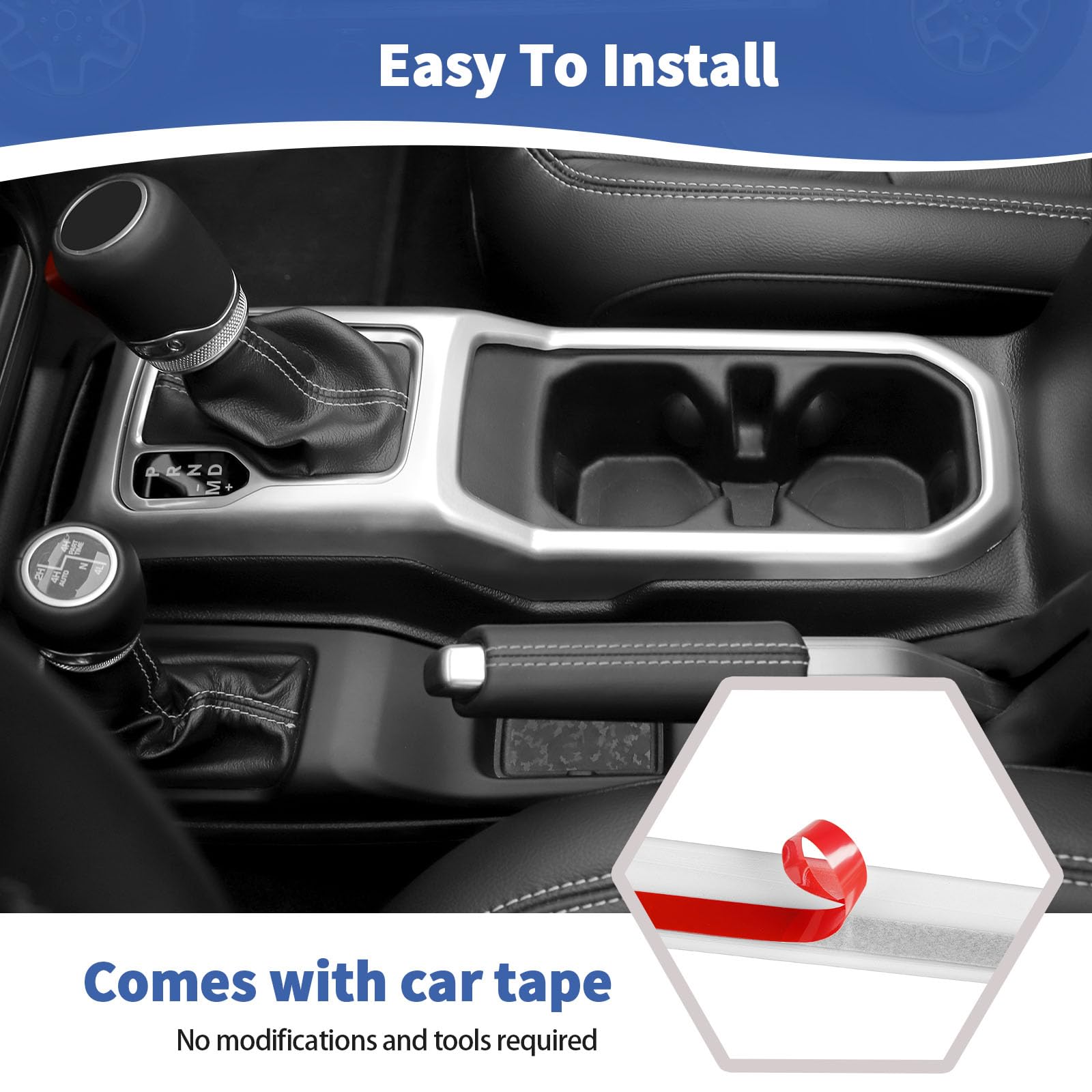 Jeep Wrangler JL JLU (2018+) & Gladiator JT (2020+) Silver Gear Shift Cup Holder Panel Trim Cover | RT-TCZ Interior Accessories | Perfect for Off-Roading & Daily Commuting