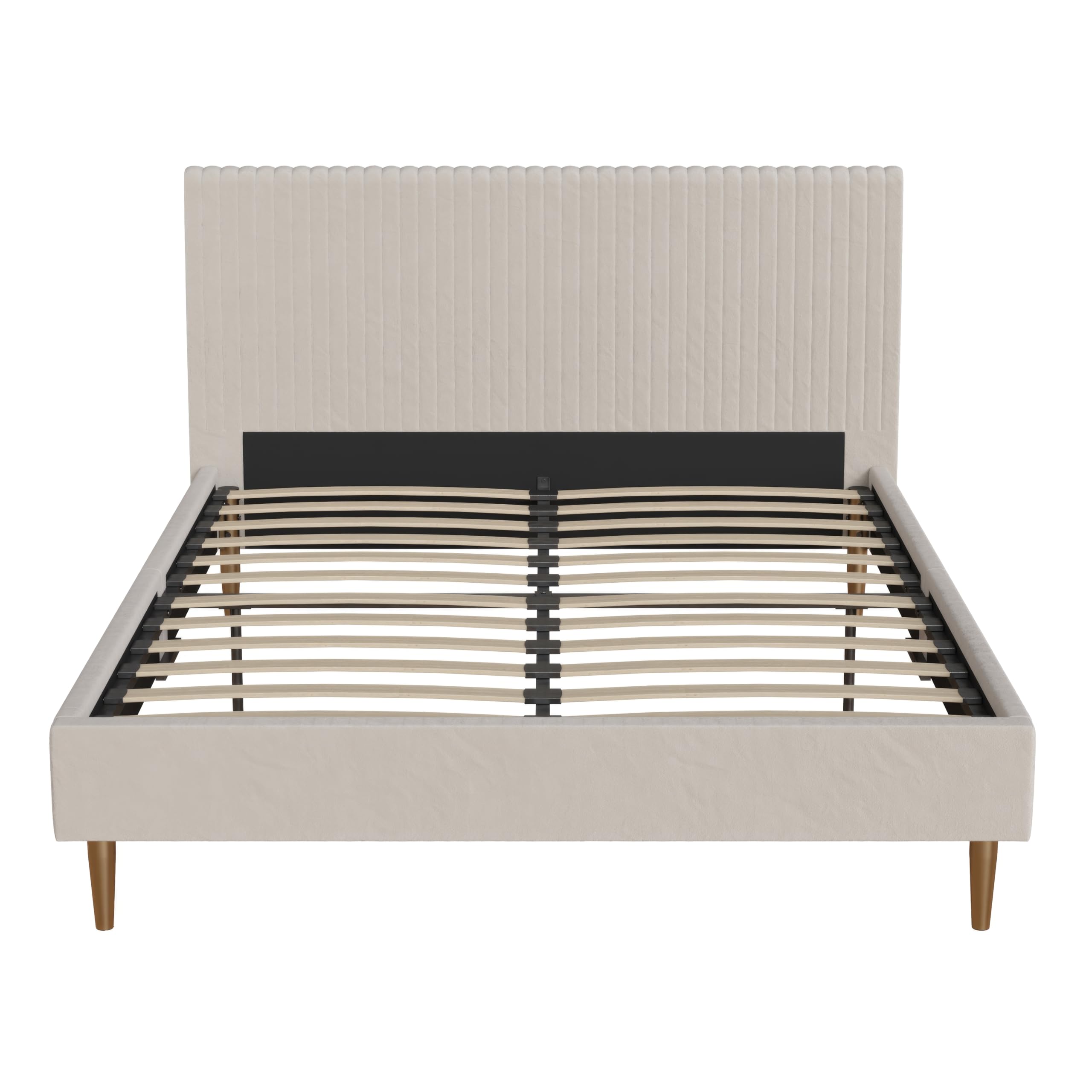 Mr. Kate Daphne Upholstered Bed with Headboard & Modern Platform Frame - Full Size Ivory Velvet Bedroom Furniture for Master & Guest Rooms