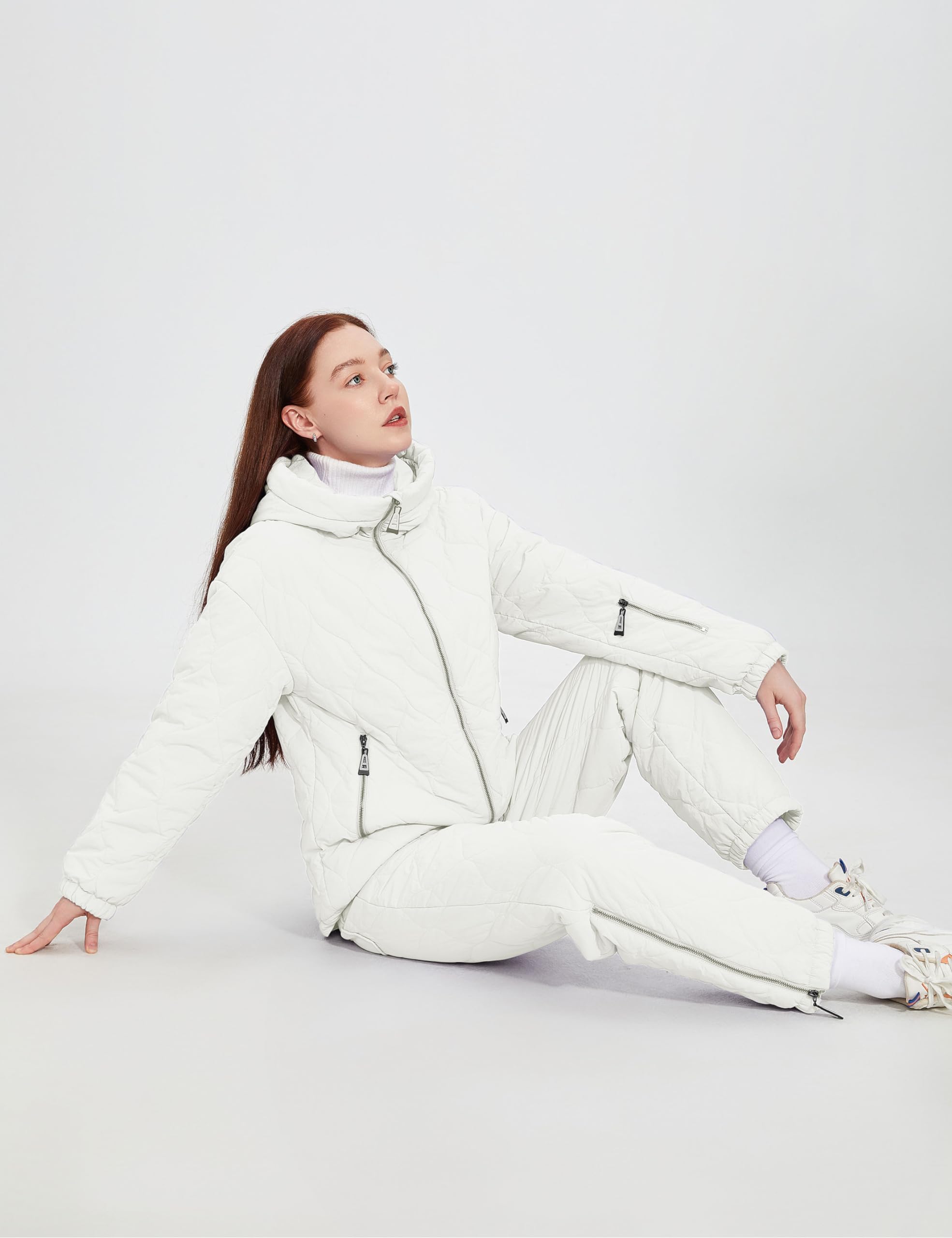 Women's 2-Piece Snow Suit Set - Waterproof Quilted Ski Jacket & Padded Jogger Pants with Hood for Winter Skiing, Snowboarding & Outdoor Activities | Warm Thermal Puffer Coat Outfit for Cold Weather Adventures