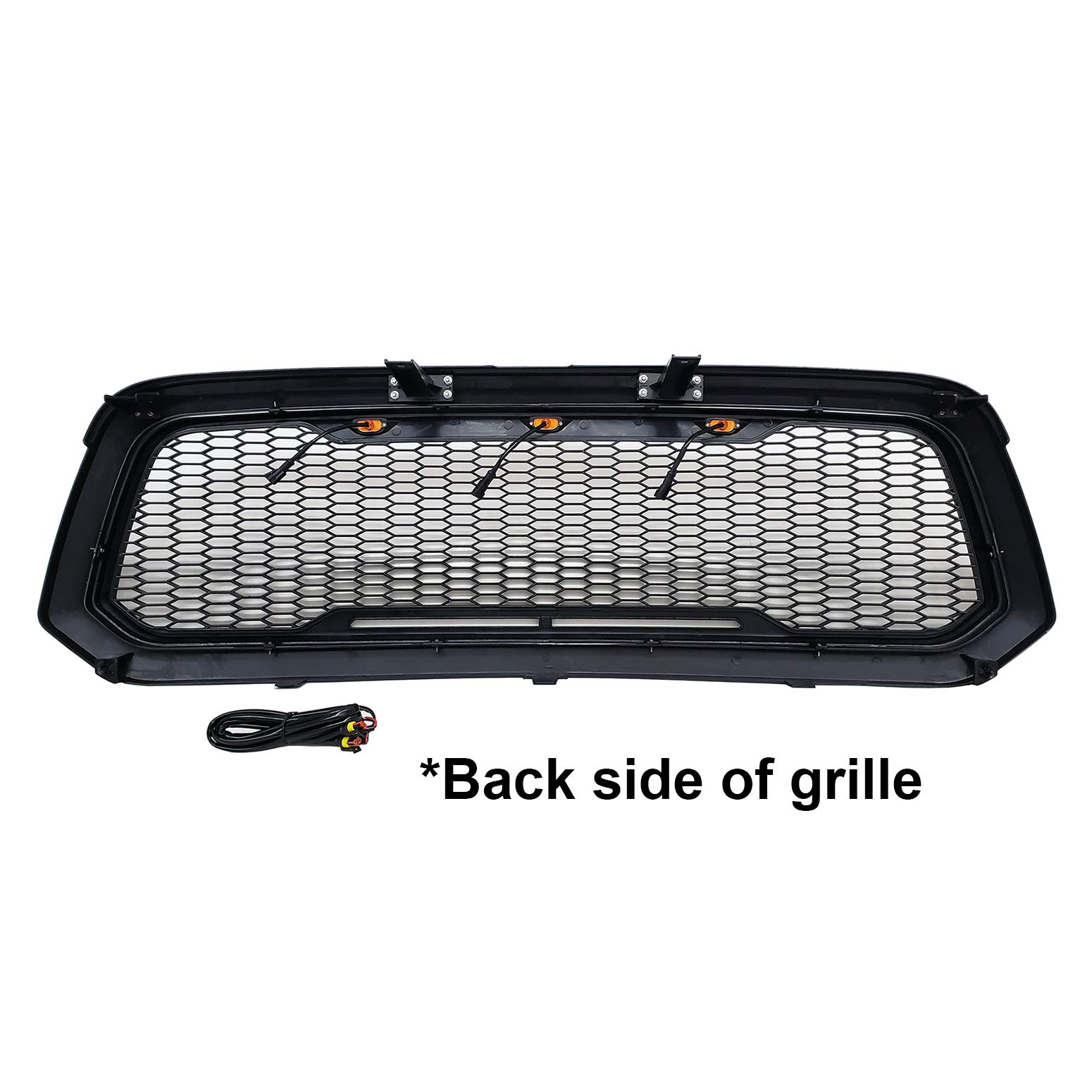 Paragon Matte Black Honeycomb Mesh Front Grille for 2013-2018 Dodge Ram 1500 (Includes 2019 Classic Models) - 3 LED Lights, Durable Replacement Grill for Off-Road & Truck Customization - Perfect for Off-Roading, Truck Shows & Daily Driving Upgrades