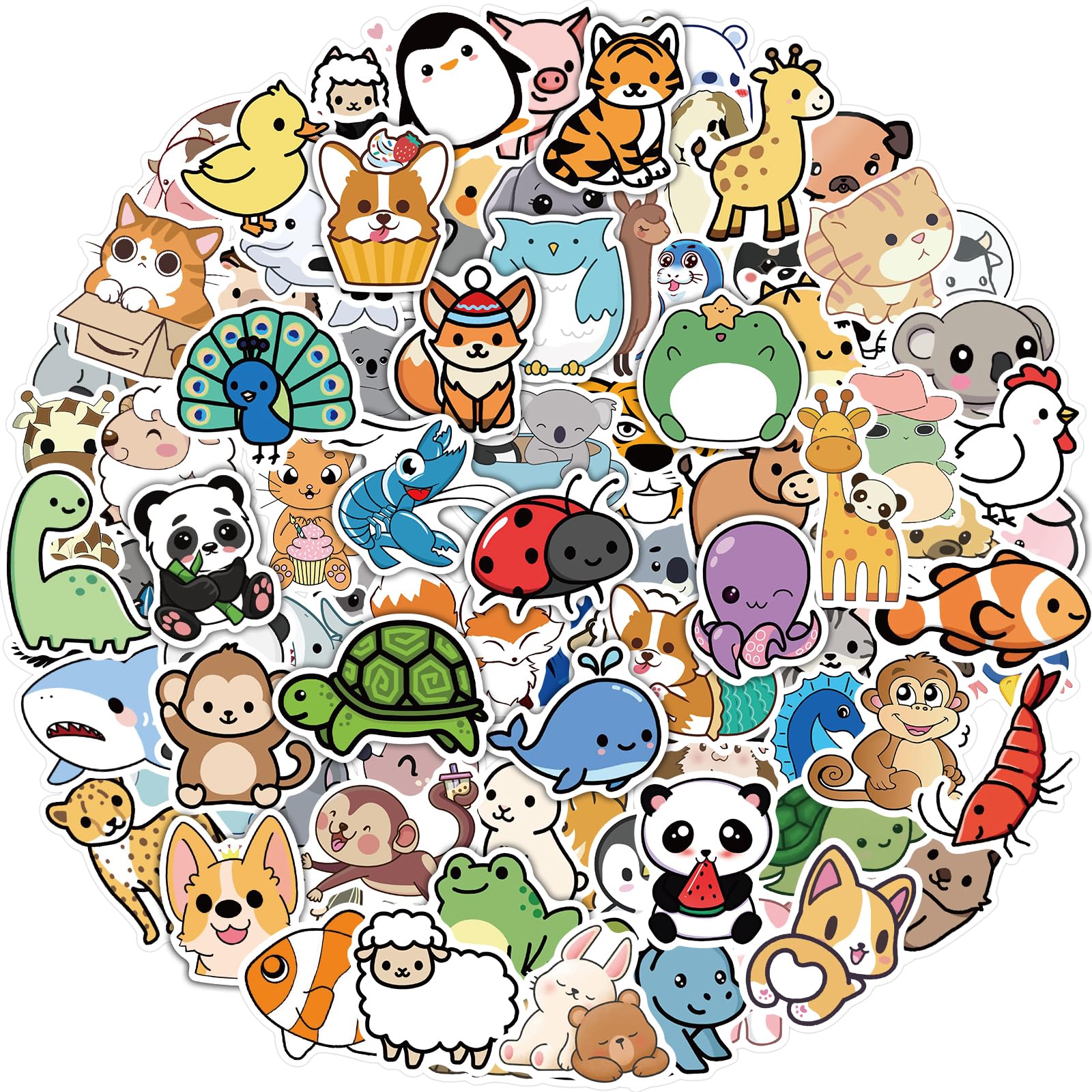 Benresive 100 Pcs Cute Animal Stickers for Kids - Waterproof Vinyl Decals for Water Bottles, Laptops & Notebooks - Fun Classroom Rewards & Elementary School Prizes - Perfect for DIY Crafts, Scrapbooking & Kids' Room Decor