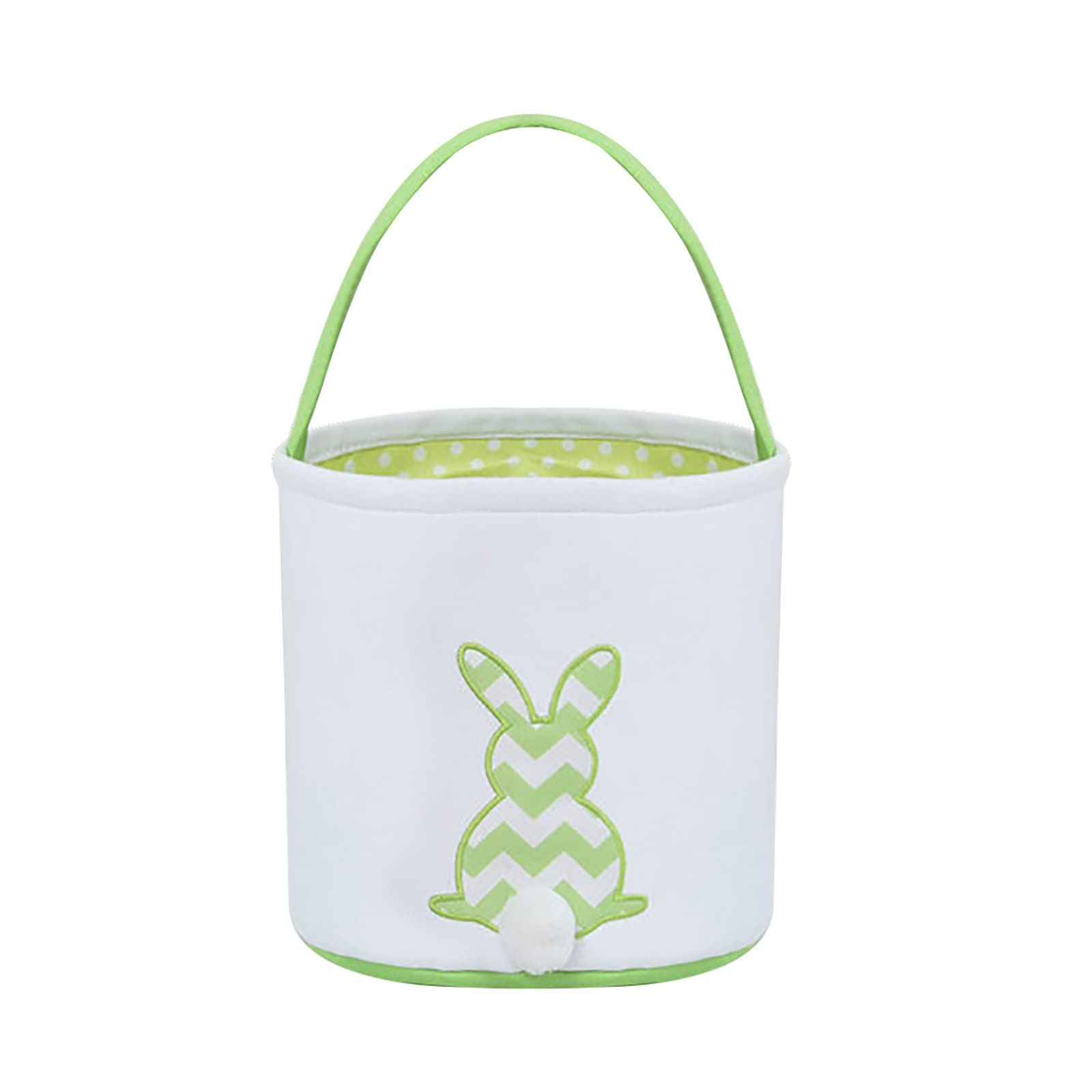 Viviplus Easter Bunny Basket with Fluffy Tails - Kids Easter Egg Hunt Basket with Handles - Bunny Decorations for Easter Party Supplies - Boys & Girls Gift (Green, One Size) - Perfect for Easter Egg Hunts, Birthday Parties & Spring Decorations