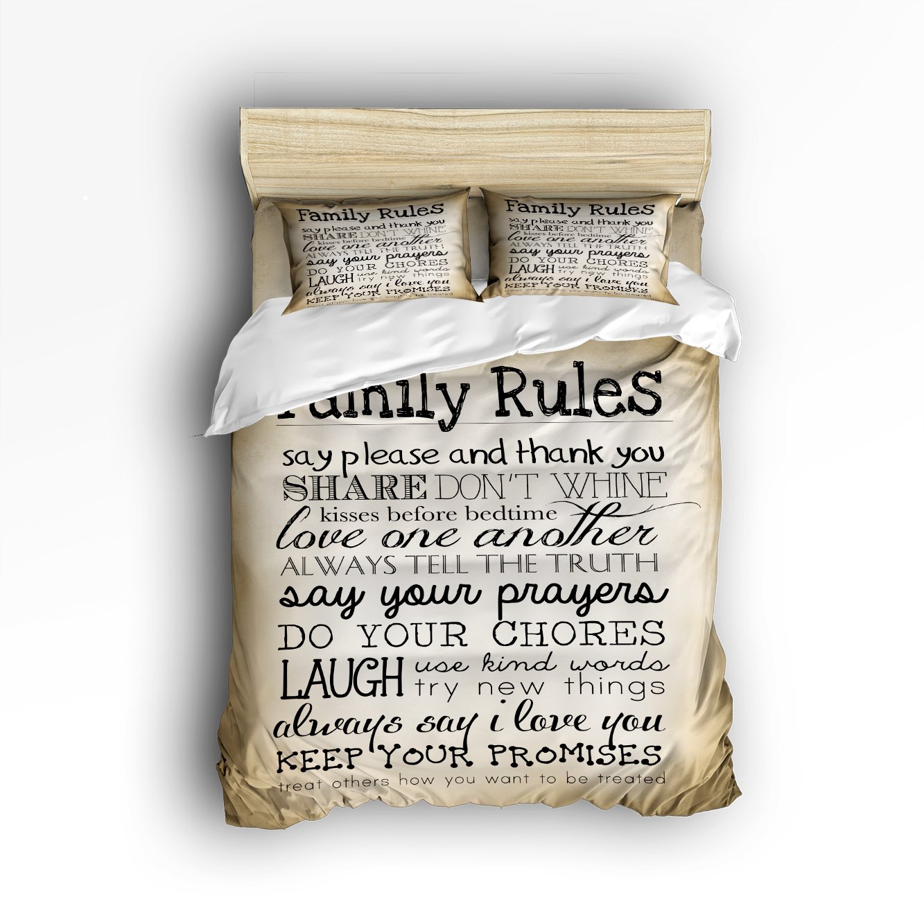 Vandarllin Full Size Bedding Set - 100% Cotton 4-Piece Family Rules Art Duvet Cover Set for Kids, Teens & Adults | Perfect for Bedrooms, Dorms & Guest Rooms