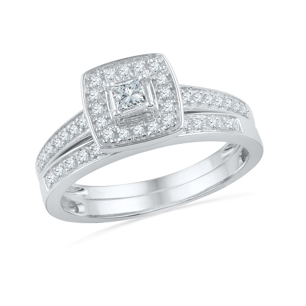 D-GOLD Sterling Silver Princess & Round Cut Diamond Engagement Ring (3/8 CTTW) - Perfect for Proposals, Weddings & Anniversary Gifts