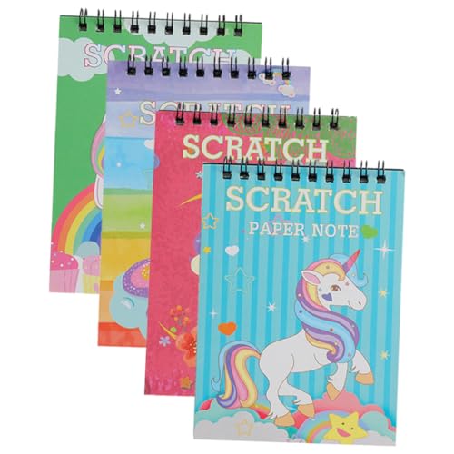 VILLCASE 4-Piece Scratch Art Paper Set - DIY Drawing Notebook with Coil Binding, Portable Kids Art Supplies for Creative Crafts & Party Activities | Perfect for Birthday Gifts, Classroom Projects & Travel Entertainment