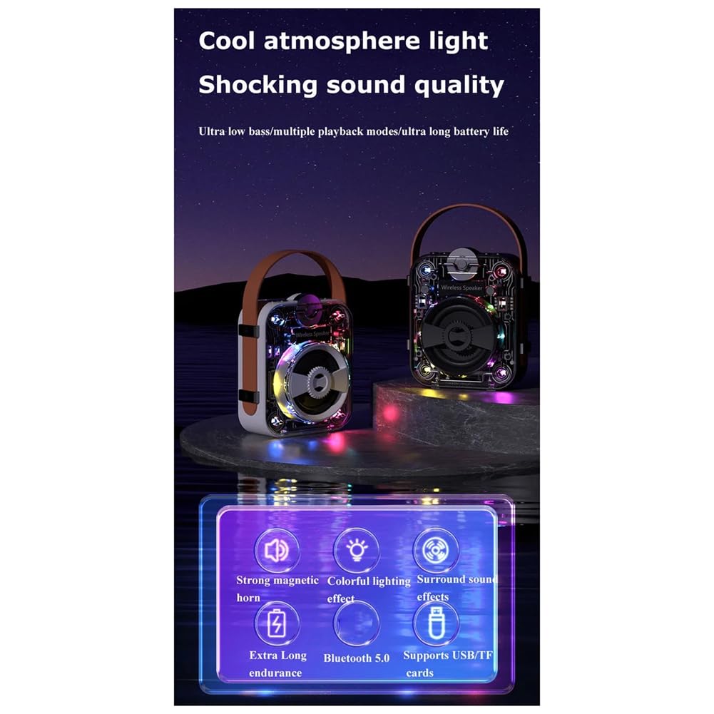 Mkcavne Wireless RGB TWS Stereo Bluetooth Speaker with TF Card/USB/AUX Input, Portable Subwoofer for Home, Party & Outdoor Use - Black (1 Set)
