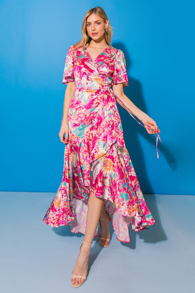 CAUSE TO CELEBRATE HI LO SATIN MAXI DRESS - Elegant Formal Evening Gown for Prom, Wedding & Special Occasions