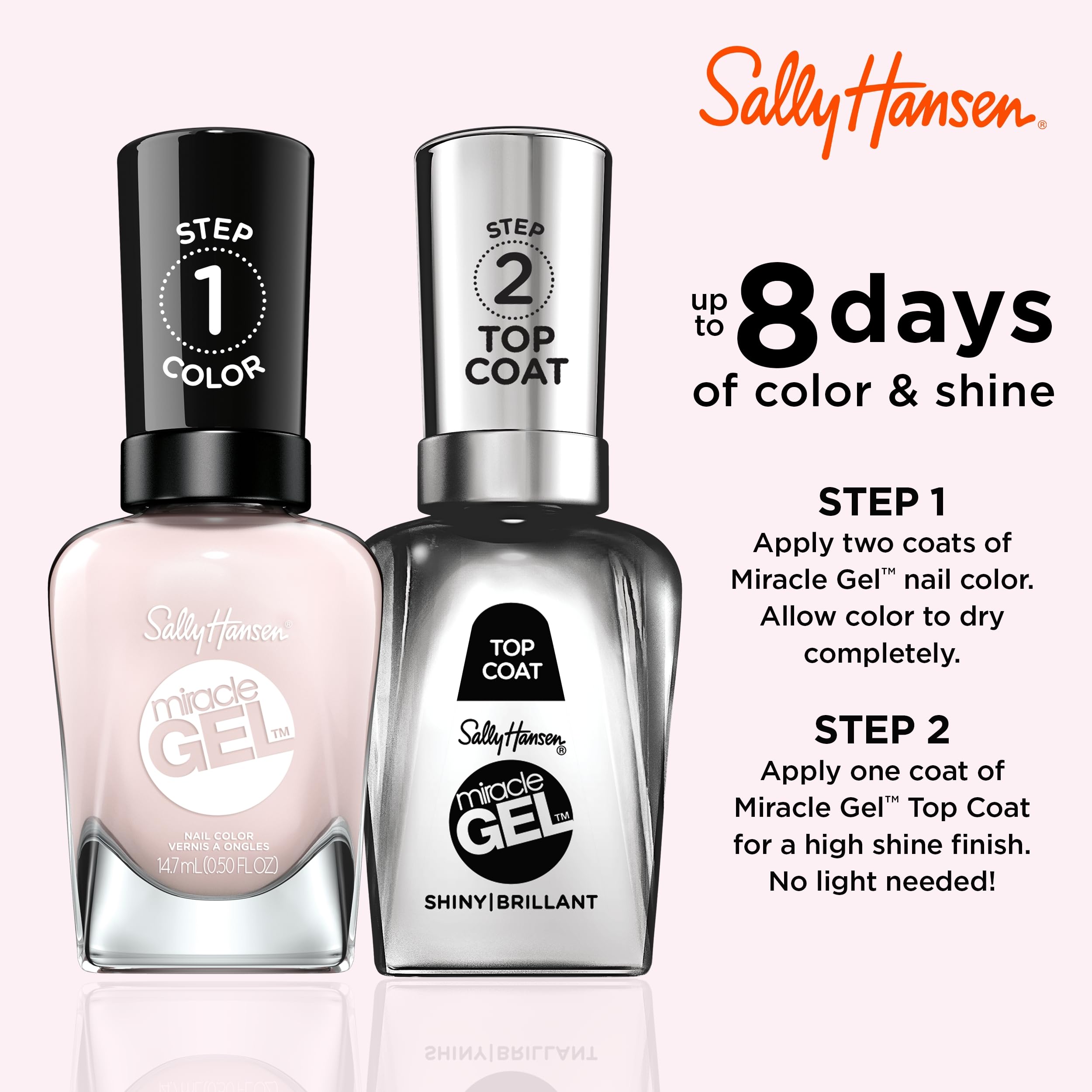 Sally Hansen Miracle Gel™ Nail Polish - Little Peony Pink, Long Lasting Gel-Like Formula, No UV Lamp Needed, Chip Resistant - Perfect for Manicures, Pedicures, and Everyday Wear