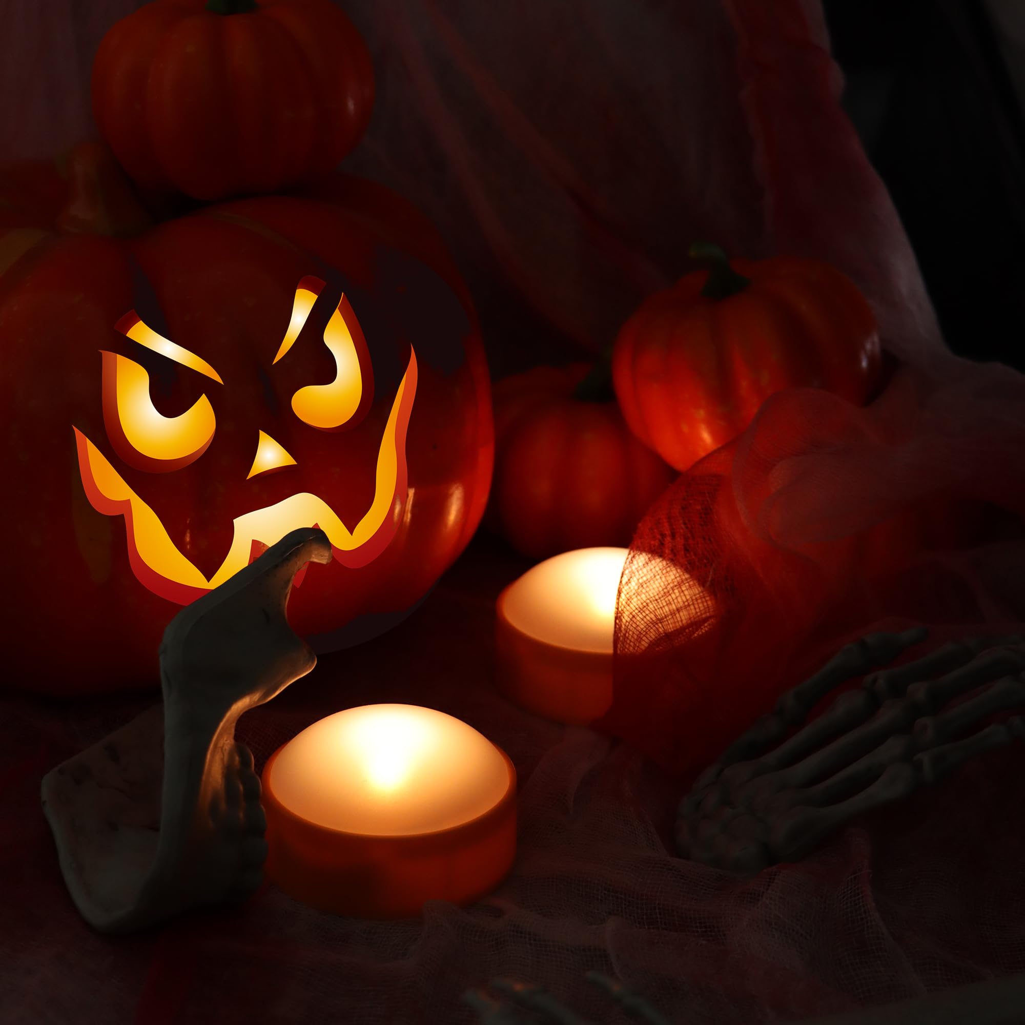 2 Pack Halloween LED Pumpkin Lights with Remote & Timer - Orange Flickering Flameless Candles, Battery Operated Jack-O-Lantern Decor for Indoor/Outdoor, Porch, Yard, Party & Pumpkin Carving Display
