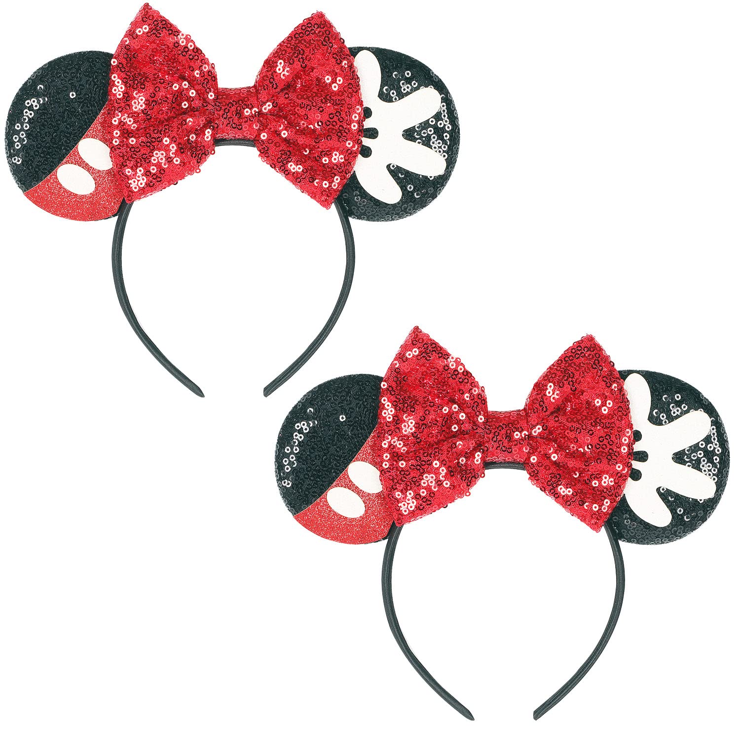 2 Pcs Mouse Ears Bow Headbands - Shiny Sequin Hair Accessories for Women & Girls | Perfect for Disney Theme Parks, Costume Parties & Cosplay