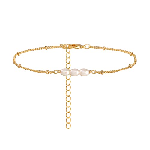 Elegant 14K/18K Gold Plated Layered Bracelets for Women - Handmade Beaded Satellite, Figaro, Curb, Disc & Heart Chain Bracelet Set | Minimalist Pearl Jewelry for Everyday Wear, Date Nights & Special Occasions