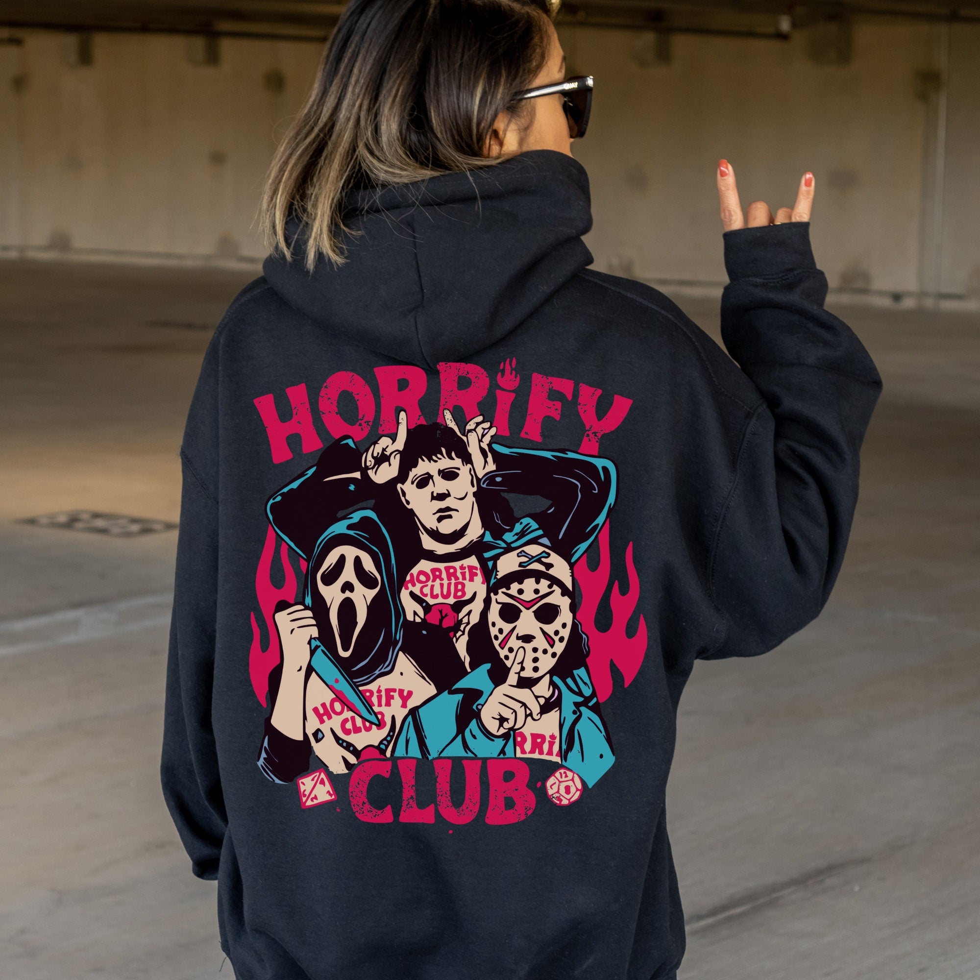 Spooky Halloween Hoodie - Ghostface & Michael Myers Horror Sweatshirt - Eddie Munson Inspired Pullover - Scary Aesthetic Streetwear for Horror Fans & Halloween Costumes