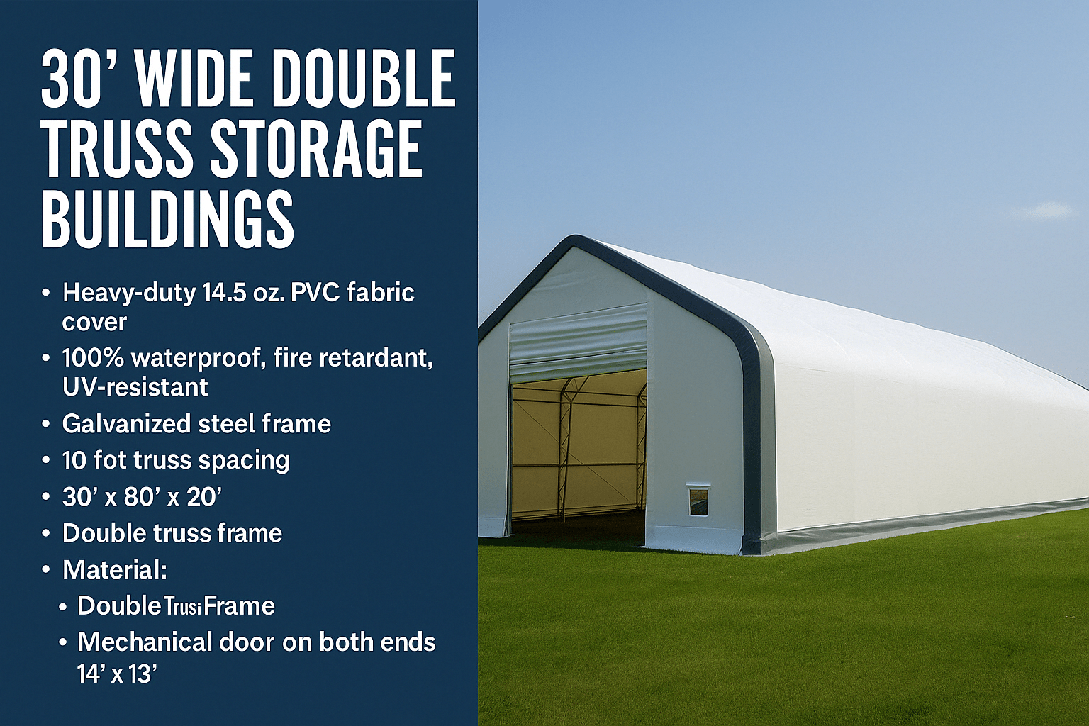 30' Wide Double Truss Storage Building - Heavy Duty Portable Shelter for Farm, Industrial & Commercial Use | Durable Outdoor Storage for Equipment, Vehicles & Supplies