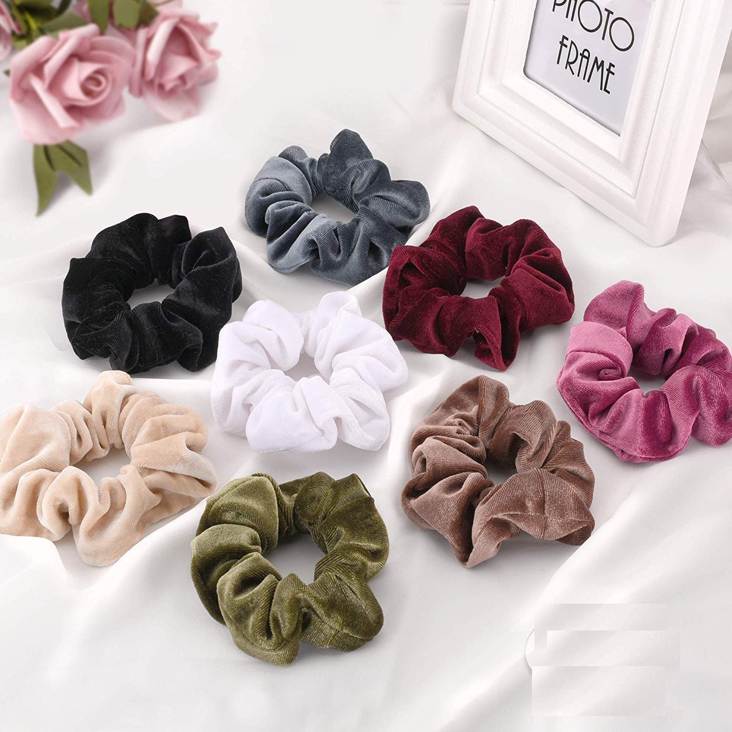 FAMEZA 10 Pcs Velvet Scrunchies Hair Ties - Soft Elastic Flannel Hair Bands for Women, No-Slip Hair Accessories for Workout, Yoga, Office & Daily Use