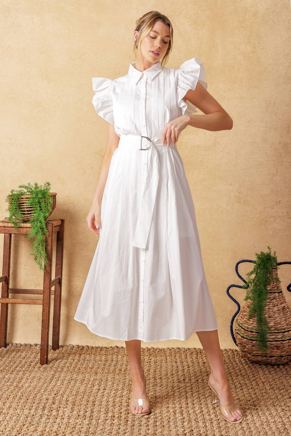 Glimpse in Time Pintuck Midi Dress - Elegant Flowy Women's Dress for Casual Outings, Office Wear & Special Occasions