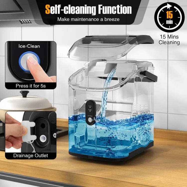 Nugget Countertop Ice Maker - Portable Pellet Ice Machine with Soft Chewable Ice, Silver - Perfect for Home Bars, Offices, and Outdoor Parties