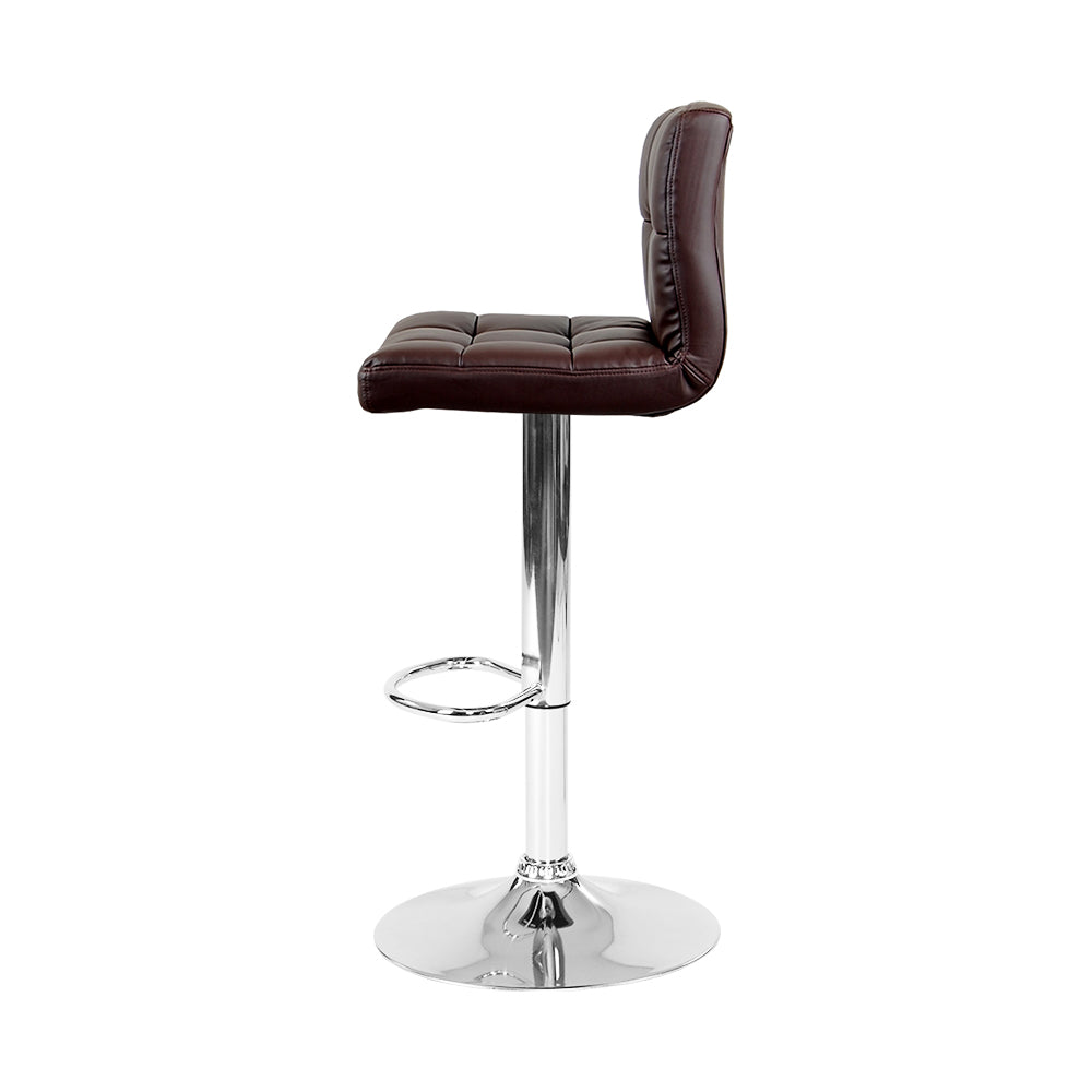 2 Brown Leather Bar Stools with Gas Lift Mechanism - Perfect for Kitchen Islands, Breakfast Bars & Home Bars