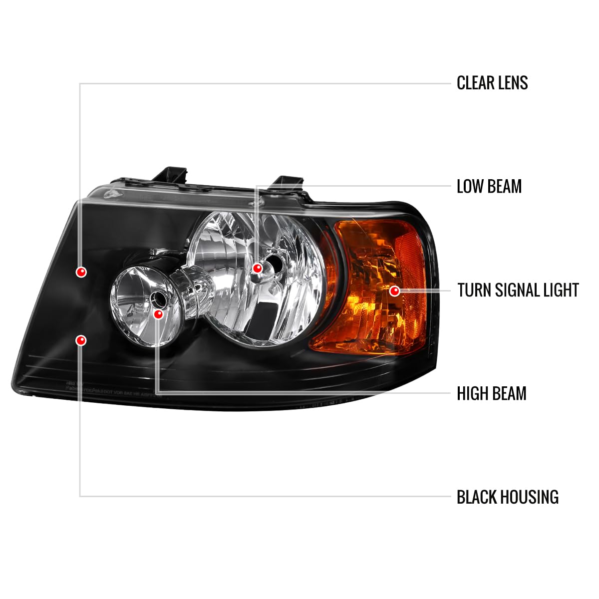 03-06 Ford Expedition Black Headlights & Headlamps Pair - Left & Right Replacement for Improved Night Driving & Style Upgrade
