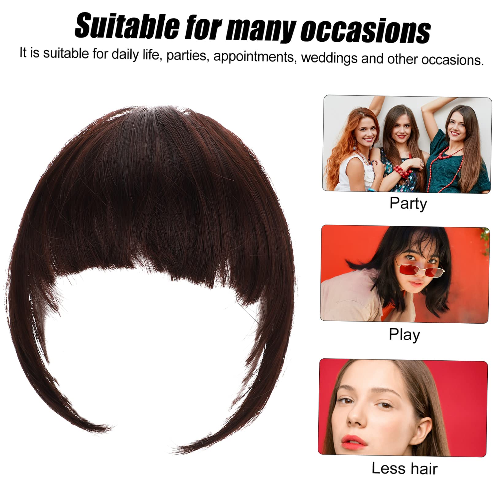 FRCOLOR 5pcs Clip-in Bangs Hair Extensions for Women - Adjustable Length Fake Hair Clips | Natural Looking Fringe Hairpieces for Everyday Wear & Cosplay