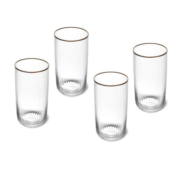 Premium Mikasa Sorrento 4-Piece Crystal Highball Glass Set - 17oz (510ml) Elegant Drinking Glasses for Cocktails, Whiskey, Iced Tea & Entertaining at Home