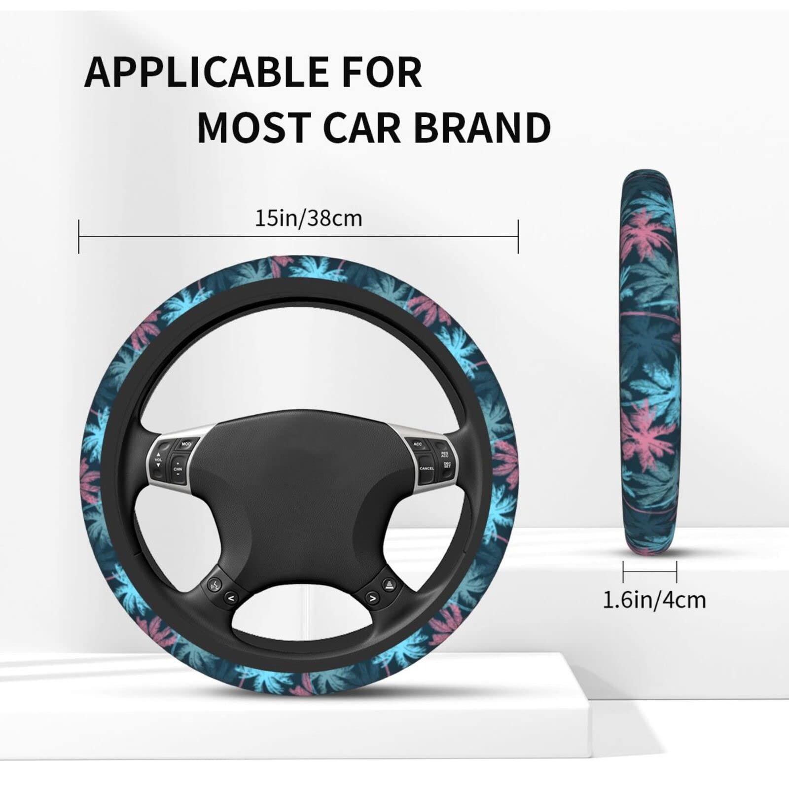 Hawaiian Palm Tree Steering Wheel Cover - Universal 15 Inch Neoprene Car Wheel Protector with Tropical Print - Cute Car Accessories for Summer & Beach Trips - Perfect for Hawaiian-Themed Cars, Beach Lovers & Tropical Decor