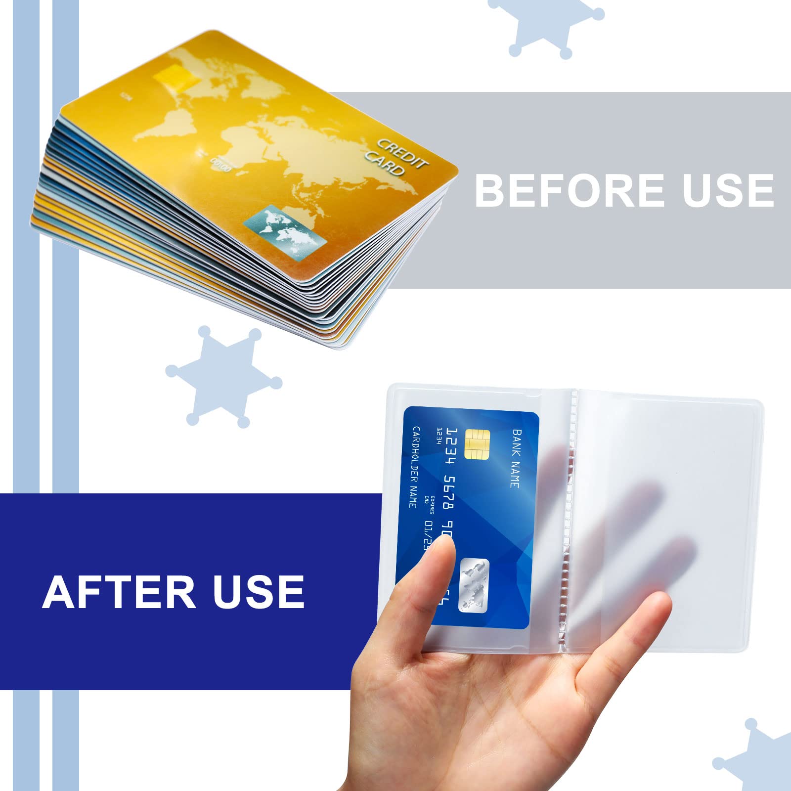 4 Pack Clear Plastic Credit Card Holders - 6 Page Wallet Insert for Men & Women - Transparent Photo Sleeves for Bifold & Trifold Wallets - Perfect for Organizing Cards, IDs and Family Photos in Your Wallet