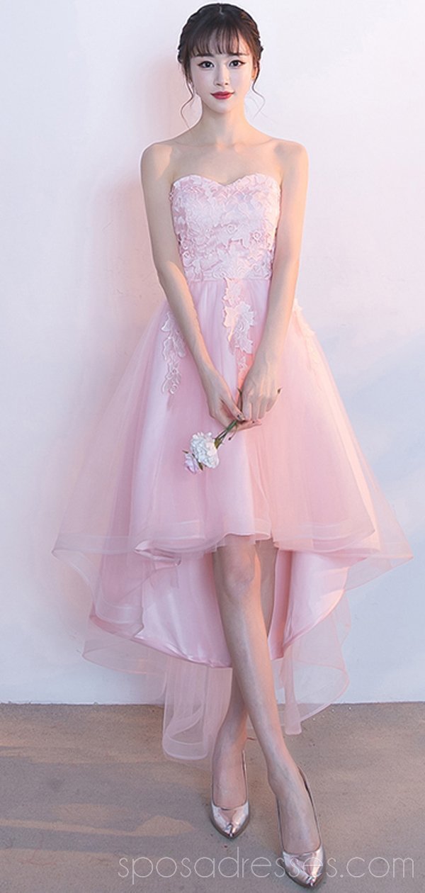 Elegant Pink Lace High-Low Sweetheart Homecoming Dress | Affordable Short Prom Dress CM792 | Perfect for Dances, Parties & Special Occasions