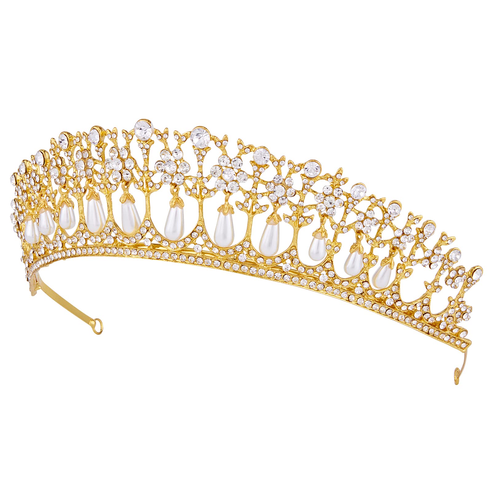 Elegant Wedding Tiara & Pearl Crown for Women - Gold Crystal Rhinestone Bridal Headpiece for Bride, Queen, Flower Girls | Perfect for Weddings, Birthday Parties, Pageants, Prom, Homecoming, Halloween & Princess Diana Costume Events