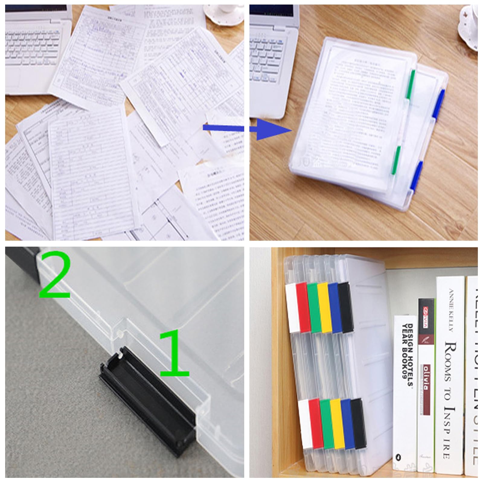 Lemical 4 Pack Plastic Paper Storage Containers - Portable Scrapbook Organizer Box for 8.5x11 Letter & A4 Documents - Perfect for Office, School, Craft Room to Store Files, Photos, Stamps, Cards & Stationery