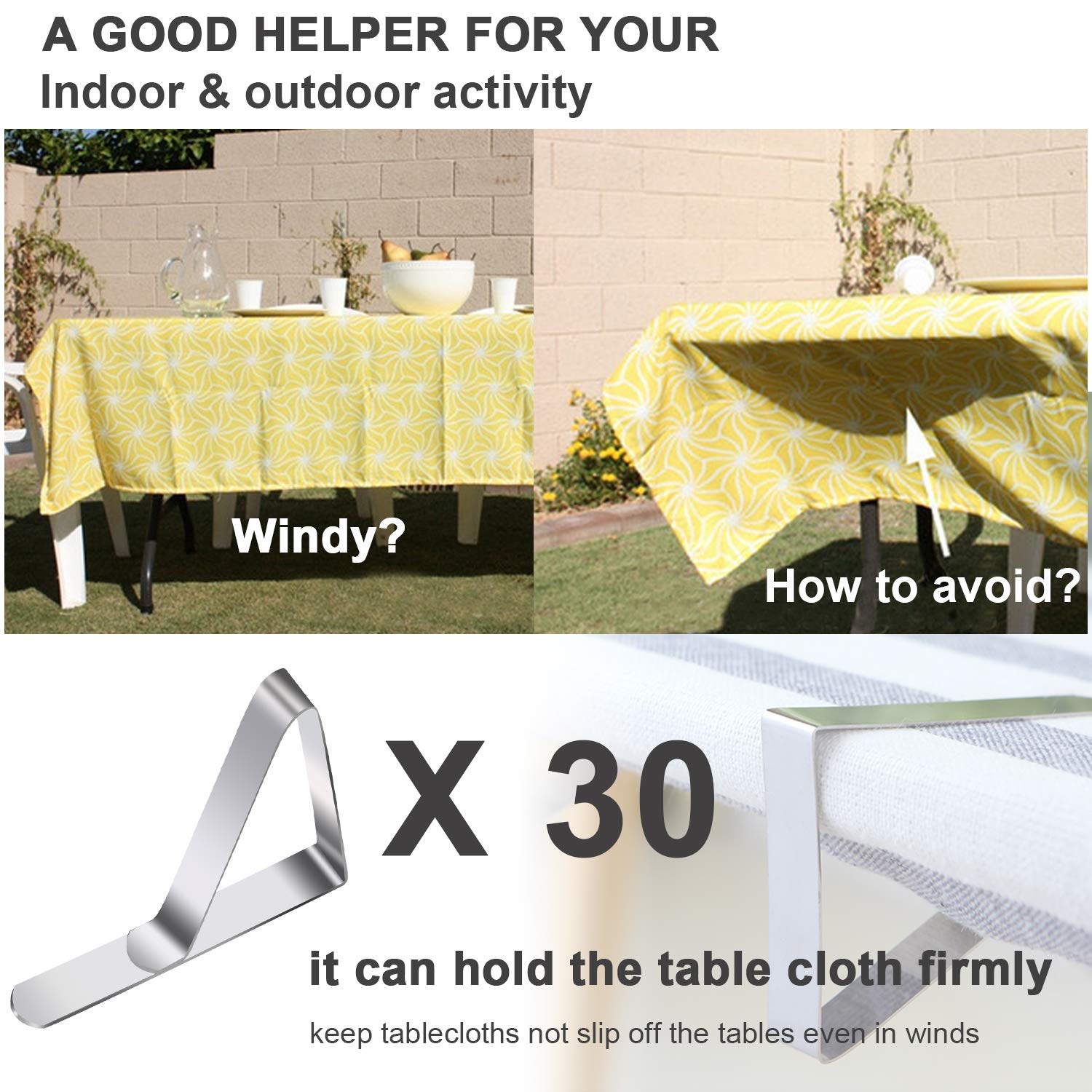 30 Pack Stainless Steel Tablecloth Clips - Heavy Duty Outdoor Table Cloth Holder Clamps for Picnic Tables, Folding Tables, Party & Wedding Decor - Perfect for BBQs, Camping, and Outdoor Dining