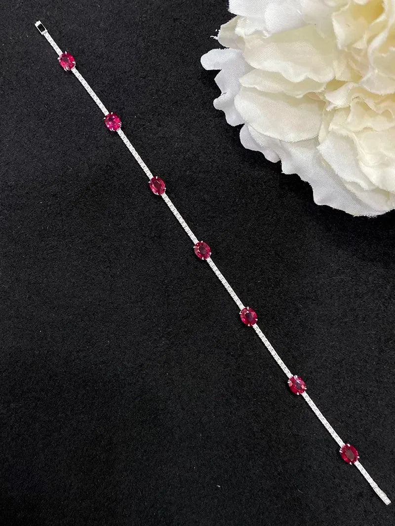 18K White Gold Bracelet with Real Natural Ruby & Diamonds - Elegant Jewelry Gift for Women, Wife & Mom | Perfect for Anniversaries, Birthdays & Special Occasions