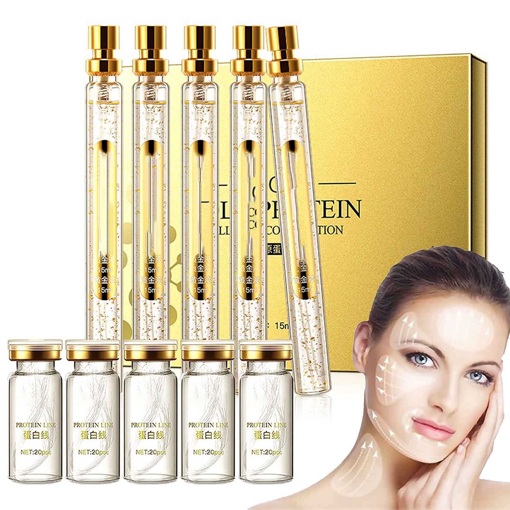 Absorbable Collagen Threads for Face Wrinkles - Invisible Soluble Protein Threads with Nano Gold Essence (5-Pack) | Anti-Aging Facial Lifting Treatment for Smooth Skin