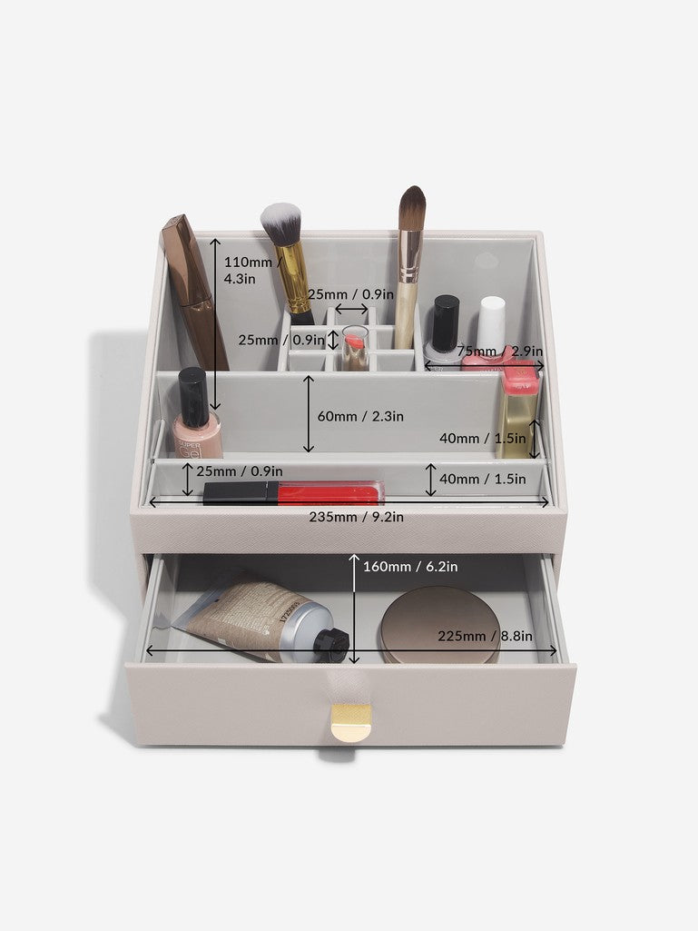 Classic Taupe Makeup Organizer with Drawers - Perfect for Vanity, Bathroom & Travel Storage | Beauty Cosmetic Organizer for Brushes, Lipsticks & Makeup Essentials