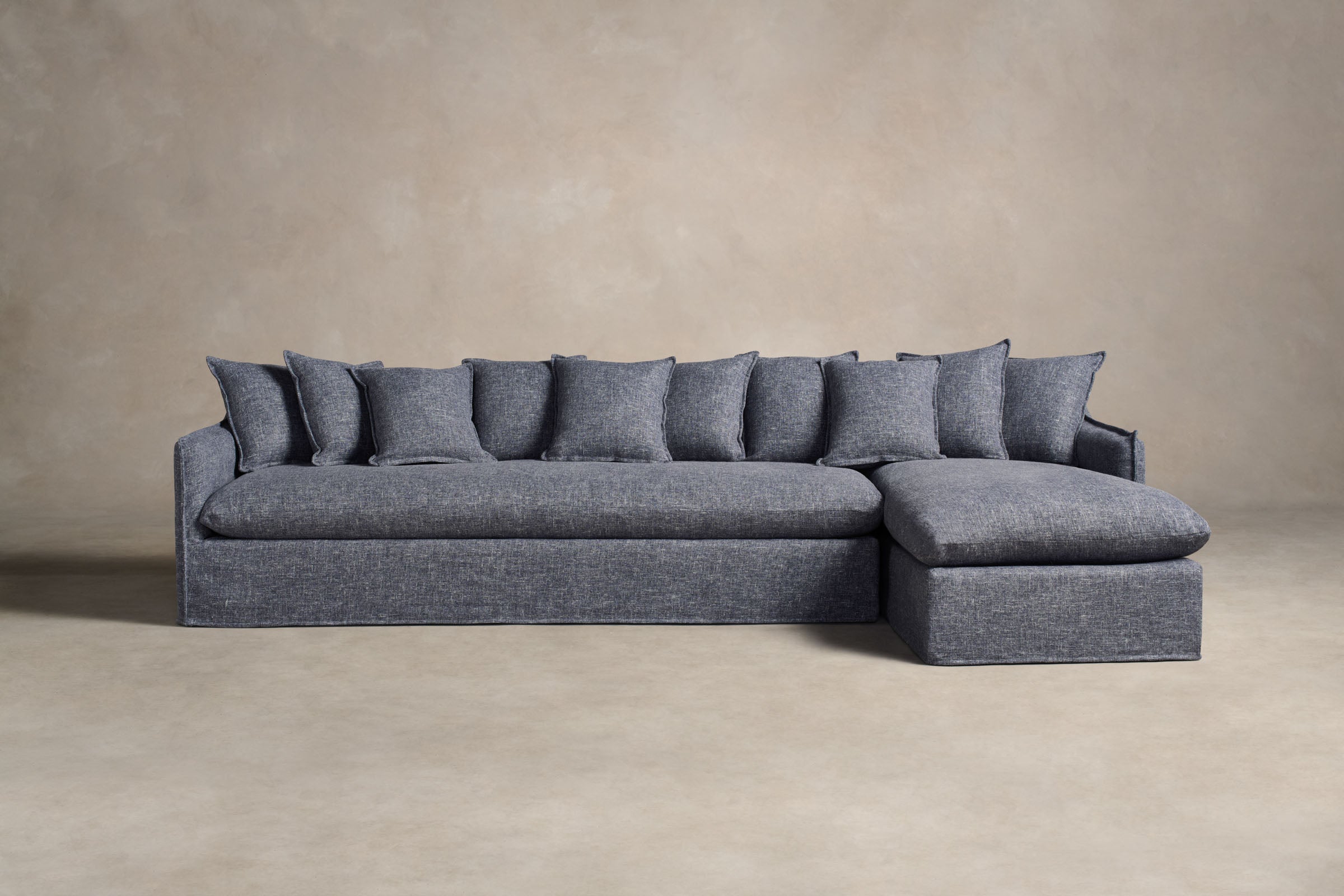 Dune Sectional Sofa with Heritage Belgian Linen Upholstery in Lake Blue - Perfect for Living Rooms, Family Gatherings & Cozy Movie Nights