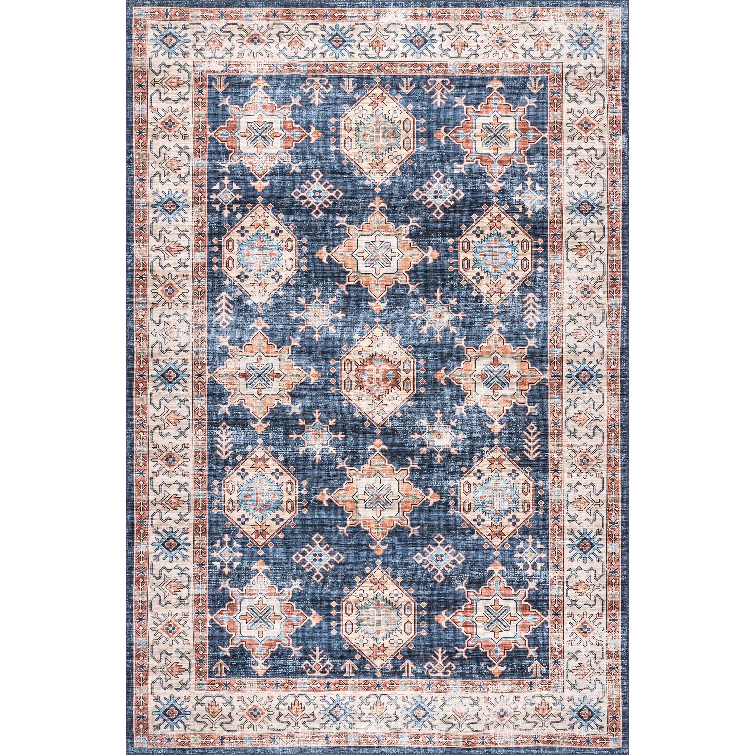 nuLOOM Finley Navy 8' x 10' Washable Area Rug - Stain Resistant, Non-Slip Backing, Low Profile for Living Room, Bedroom & Dining Room | Perfect for High Traffic Areas, Pet-Friendly Homes & Modern Interior Decor