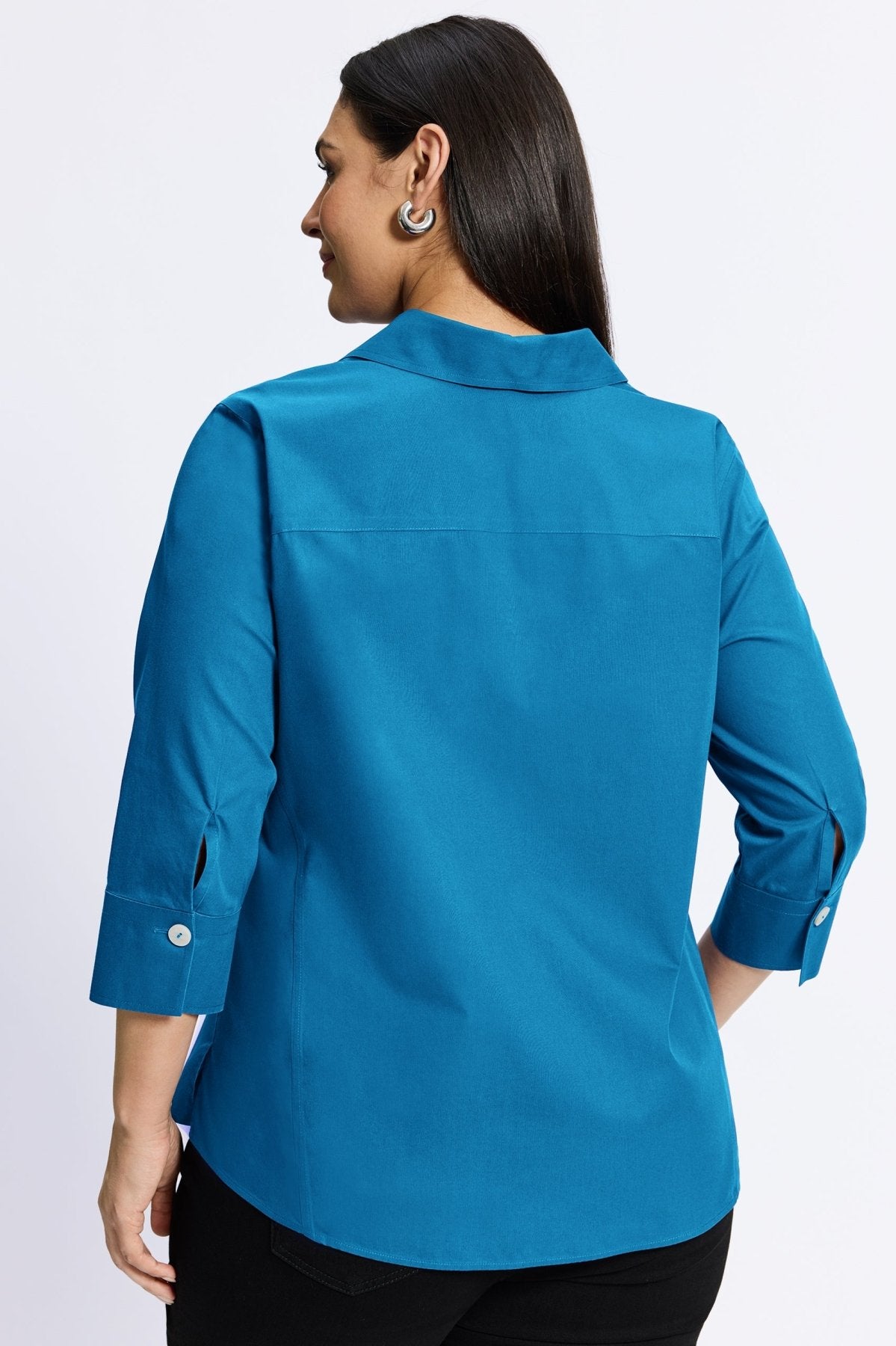 Paityn Plus No Iron Pinpoint 3/4 Sleeve Button Down Shirt for Women - Wrinkle Free Office Wear & Business Casual Outfits